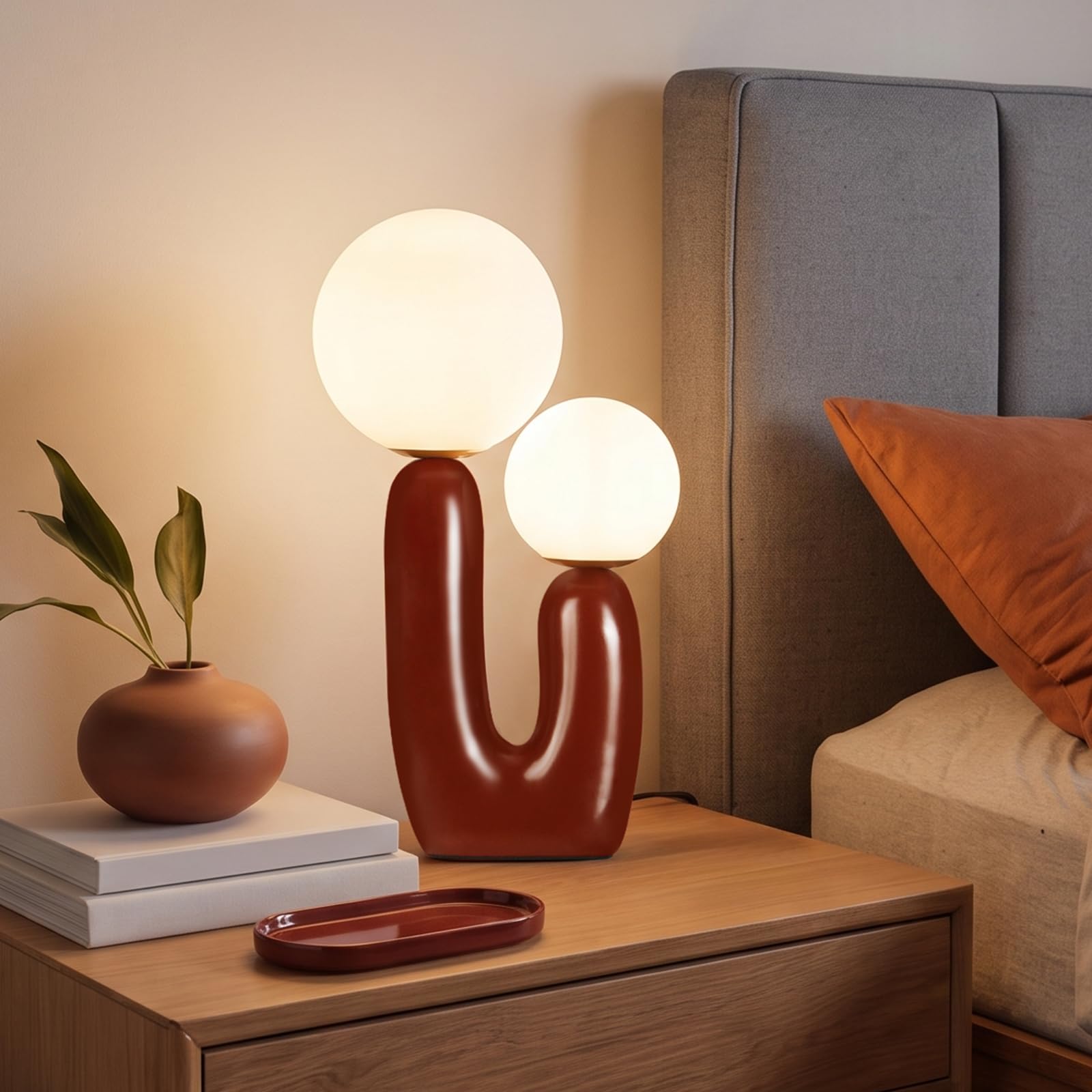 Photo 1 of WALMHEIM Danish Cactus LED Table Lamp, Brown Red Dimmable