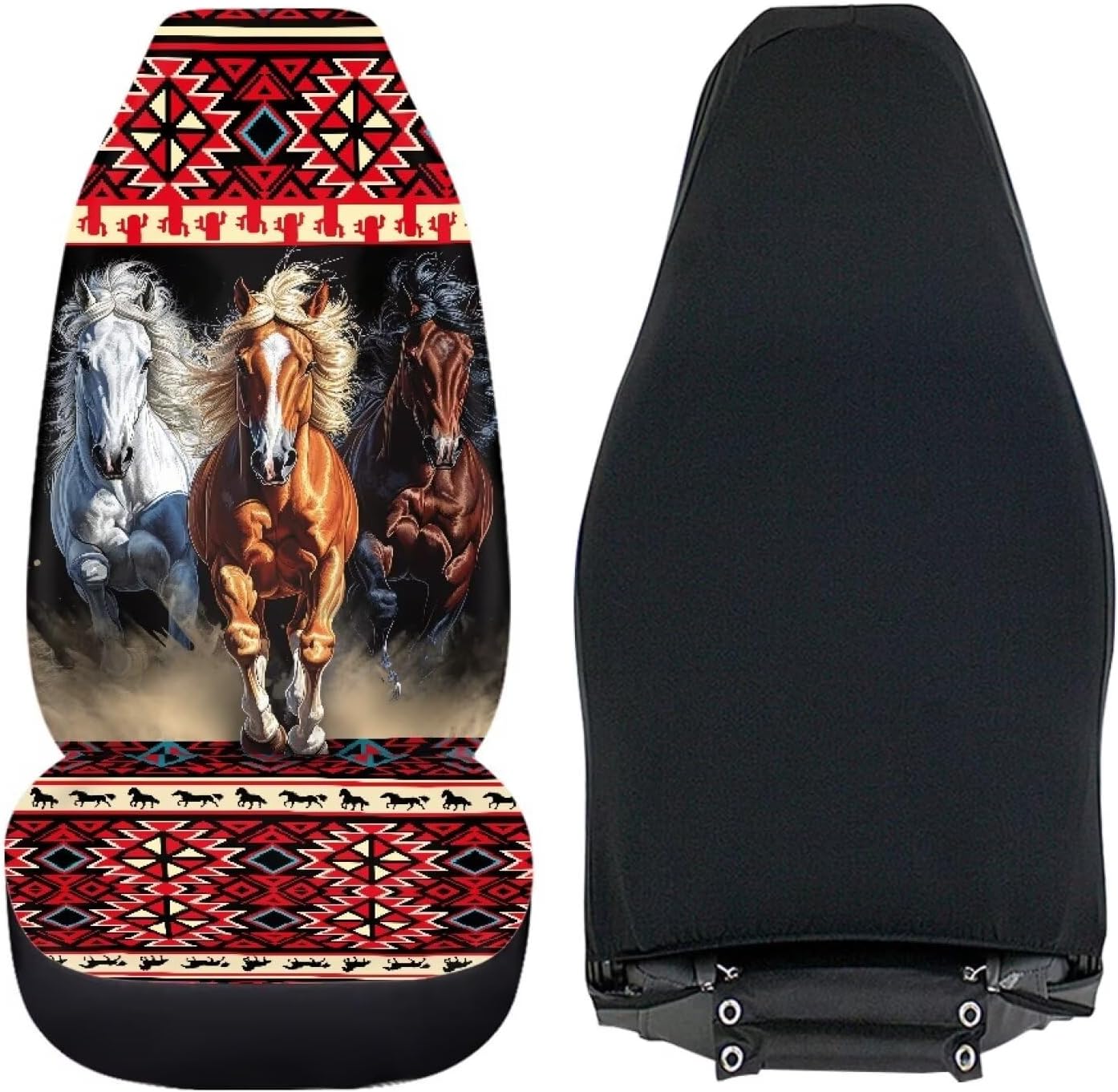 2 Piece Horse Print Car Seat Cover for Women, Aztec Southwest Car Seat Cover Front Bucket Car Seat Protector Universal Fit High Back Car Saddle Blankets, Car Interior Accessories