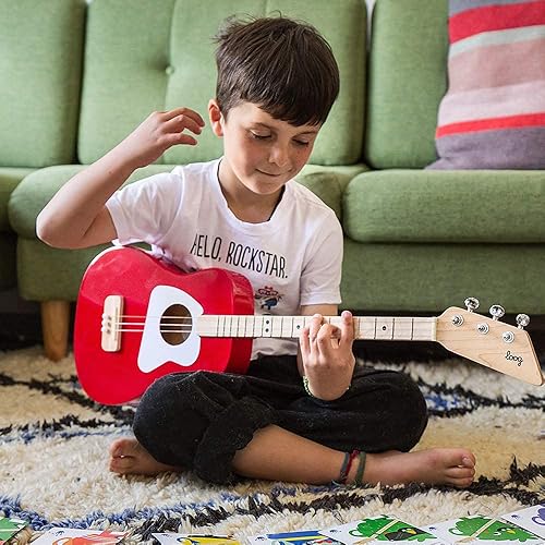 Vista 23 de Loog Guitarra acústica profesional para niños, 3 cuerdas, a partir de 6 años, aplicación de aprendizaje y lecciones incluidas, color blanco