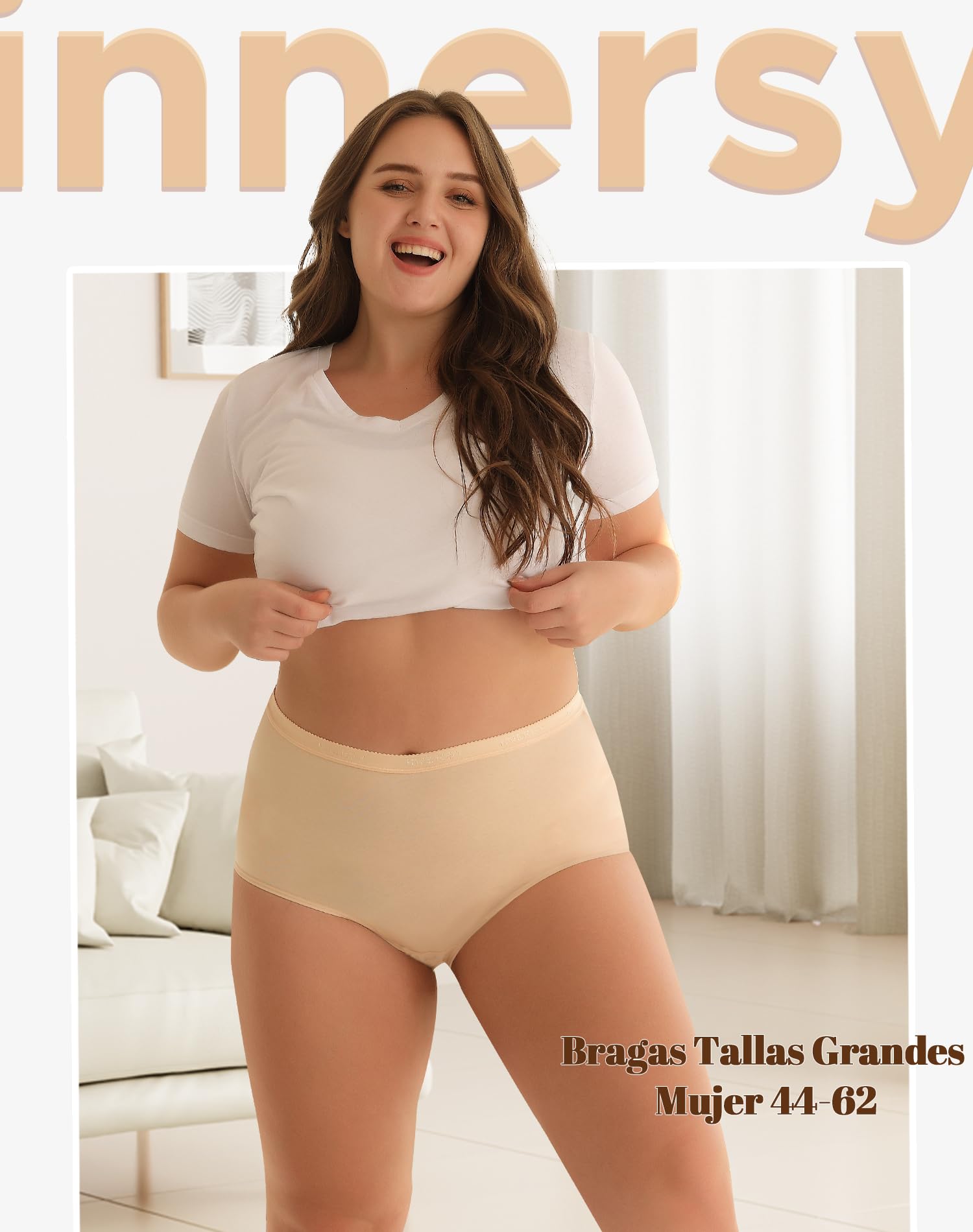 INNERSY Bragas Tallas Grandes Mujer Algodón Cintura Altas Ropa Interior Pack de 5