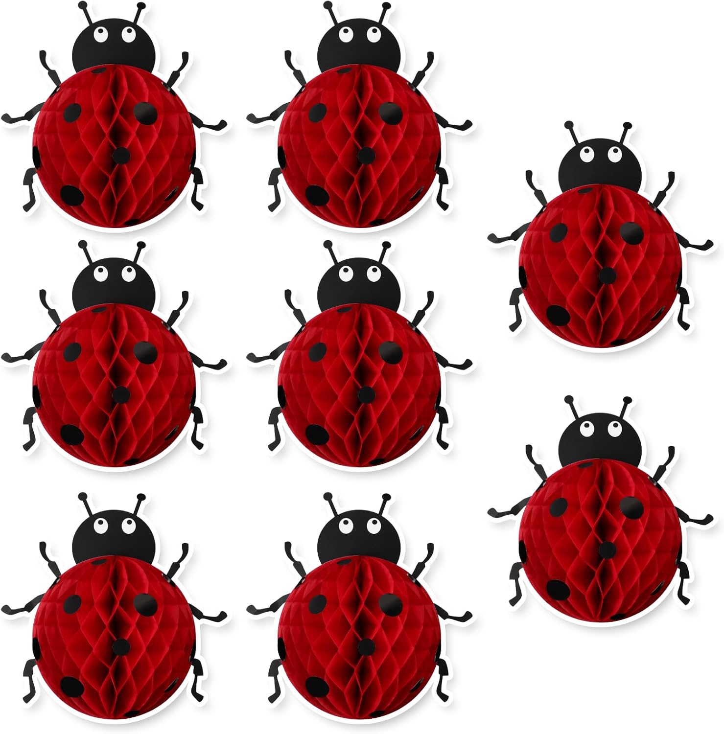 Amyhill 8 Pcs Ladybug Party Decorations Supplies 12 Inch Large Ladybug Love Bug Honeycomb Centerpiece Birthday Party Decorations 3D Hanging Bug Decor for Birthday Baby Shower Supplies