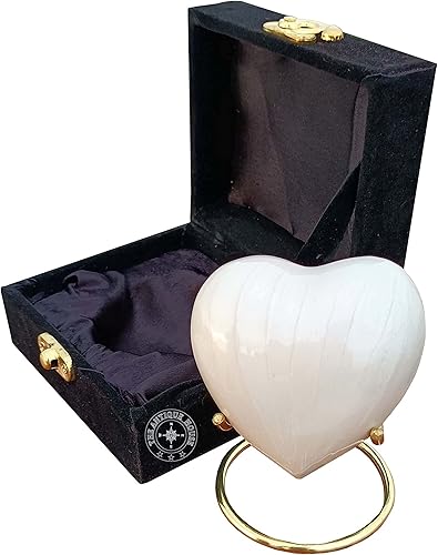 Urna de cremación blanca para cenizas, urna de corazón de recuerdo con caja negra y soporte de latón, mini urna para tu ser querido, adulto y
