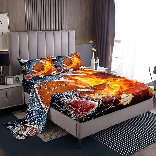 Miniatura 1 de Erosebridal Juego de sábanas deportivas de tamaño individual, sábanas de béisbol y fútbol, bolsillo profundo, para fútbol, baloncesto, rugby, ropa