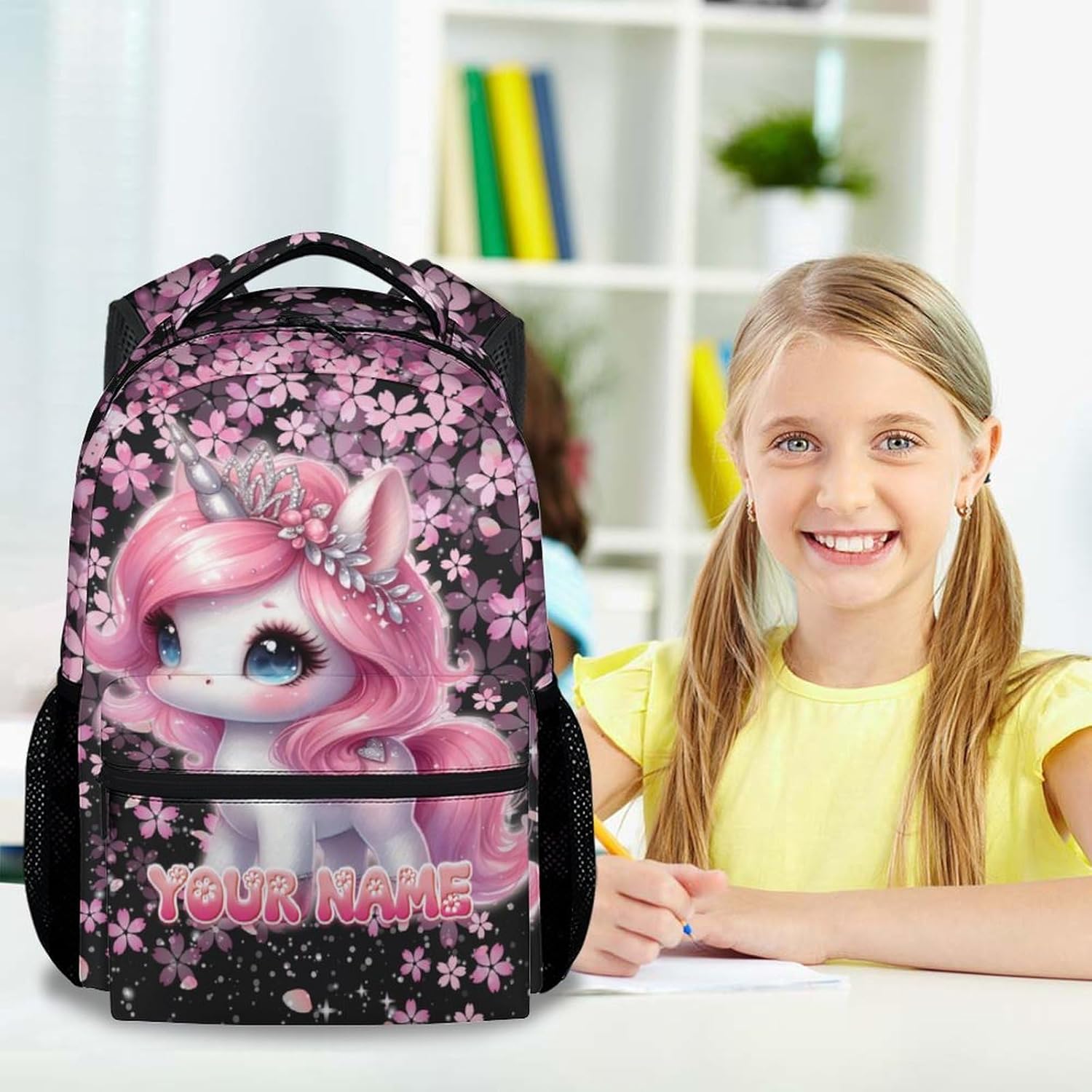 Personalized School Backpack for Kids - 17 Inch Large Capacity Unicorn Toddler Backpacks - Girls Portable Bookbag