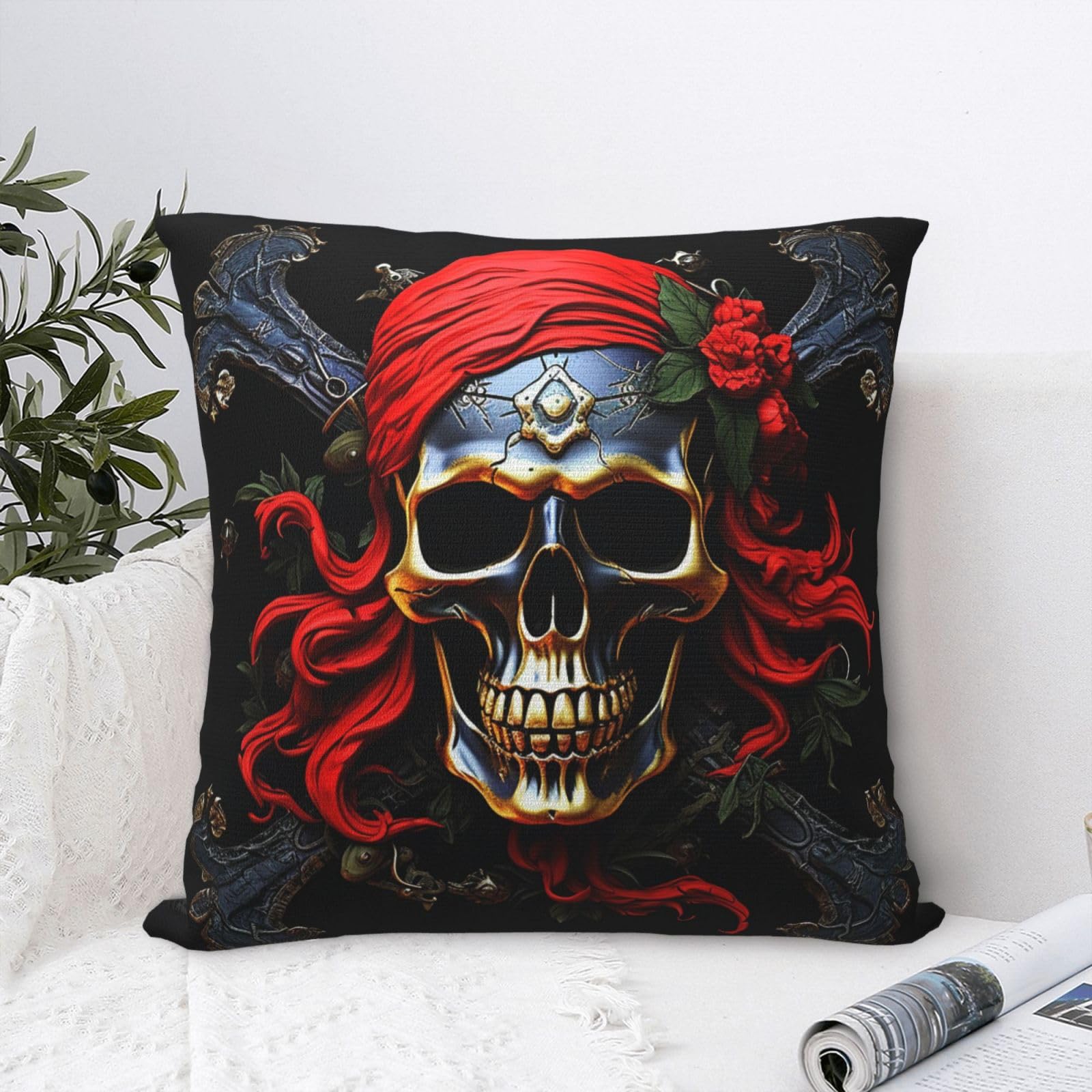 FodPand Luxury Velvet Throw Pillow Covers 18"x18" Super Soft Decorative Pillow Cases - Pirate Skull Pillowcases Modern Lumbar Cushion Cases for Couch Sofa Bed Pillow Shams
