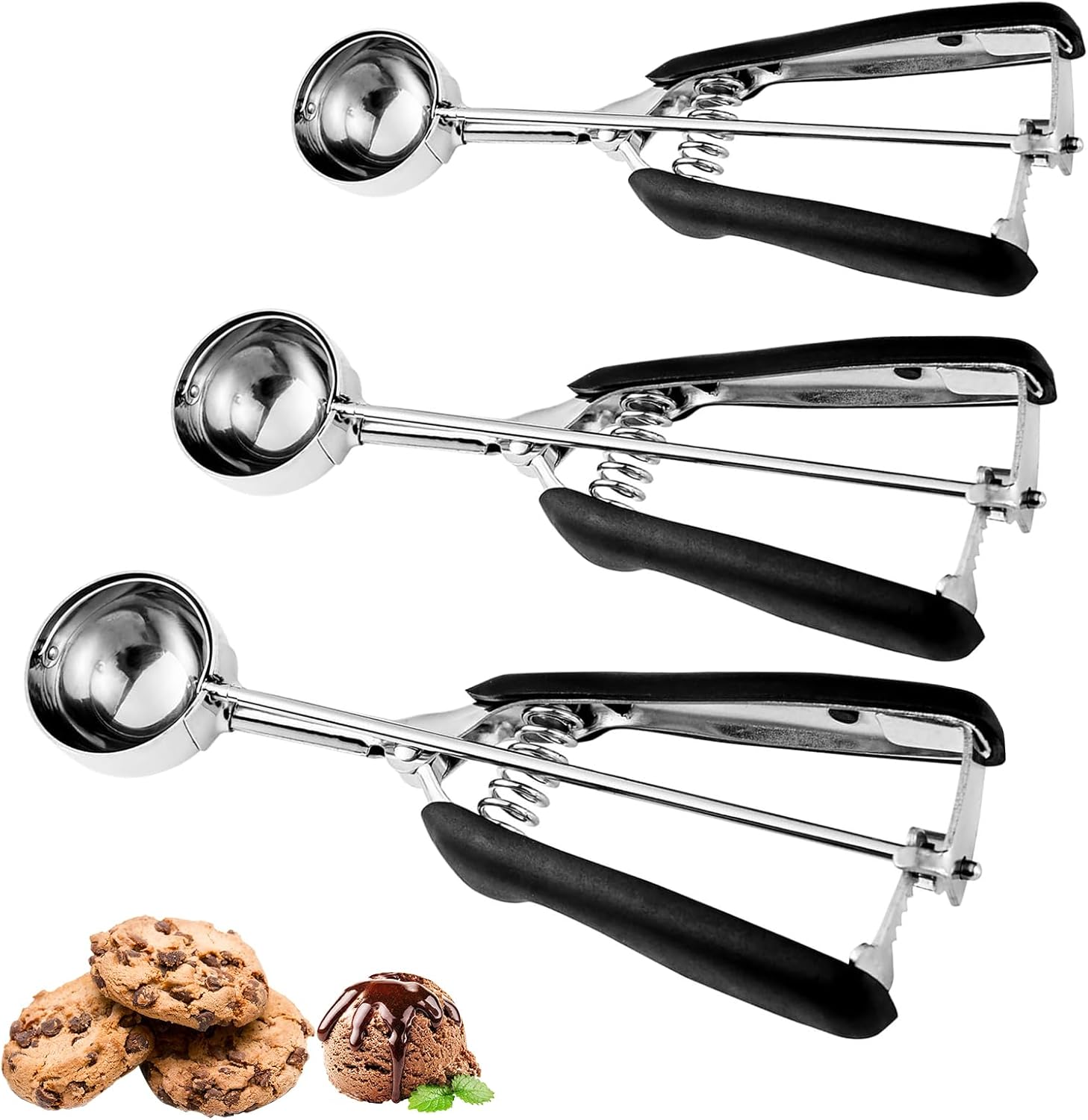 Cookie Scoop Set of 3, Cookie Dough Scoop for Baking Ice Cream Scoop