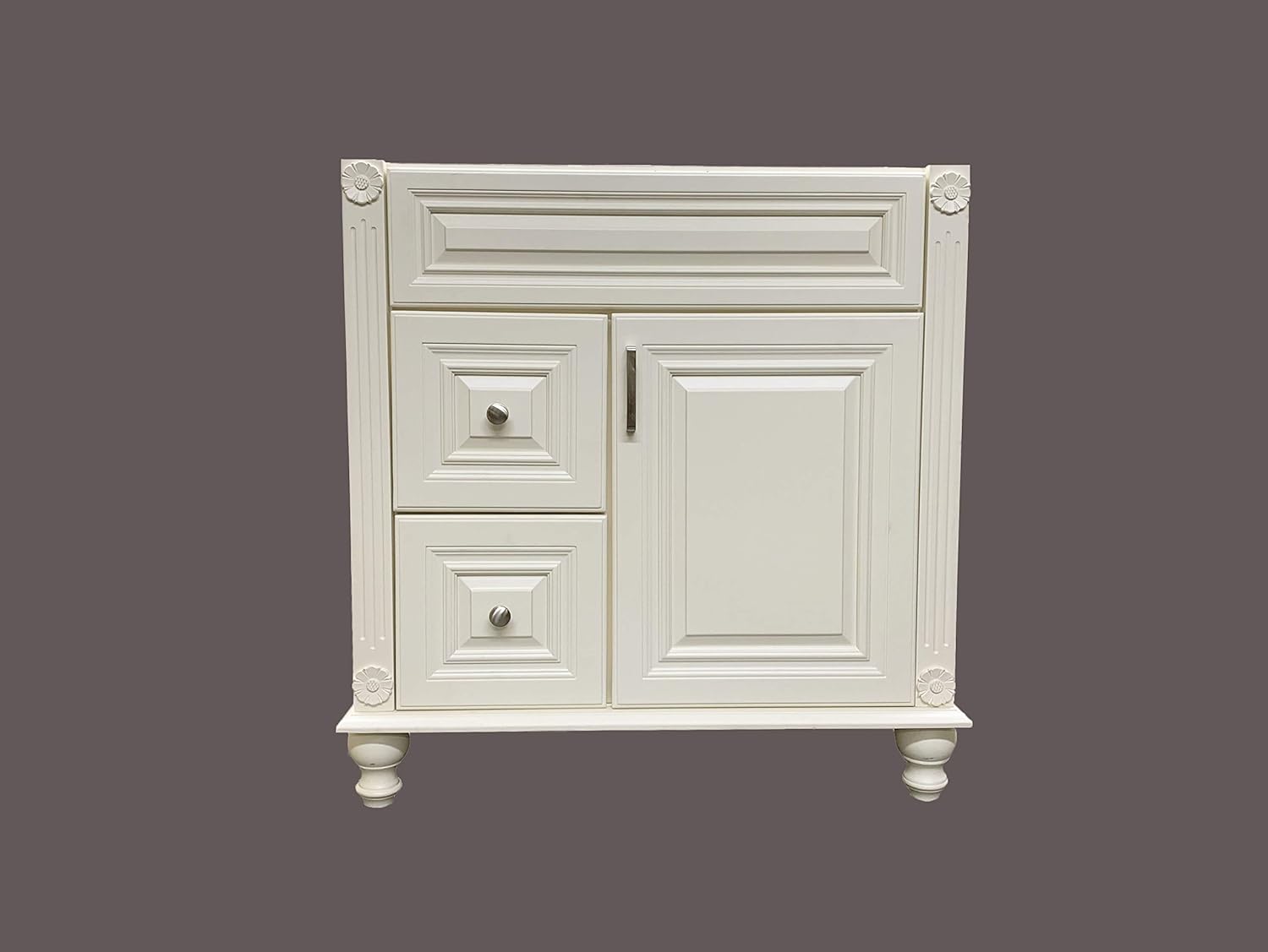 One-Day Sale: Up to 60% Off Antique White Solid Wood Single Bathroom Vanity Base Cabinet 30 W x 21 D x 32 H (Left Drawers)