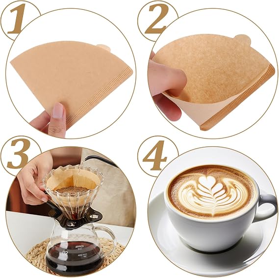 ASelected 200Pcs Coffee Filters Papers Compatible with 02 Unbleached Cone Paper Filters for Pour Over and Drip Coffee Maker (Beown,1-4 Cups)