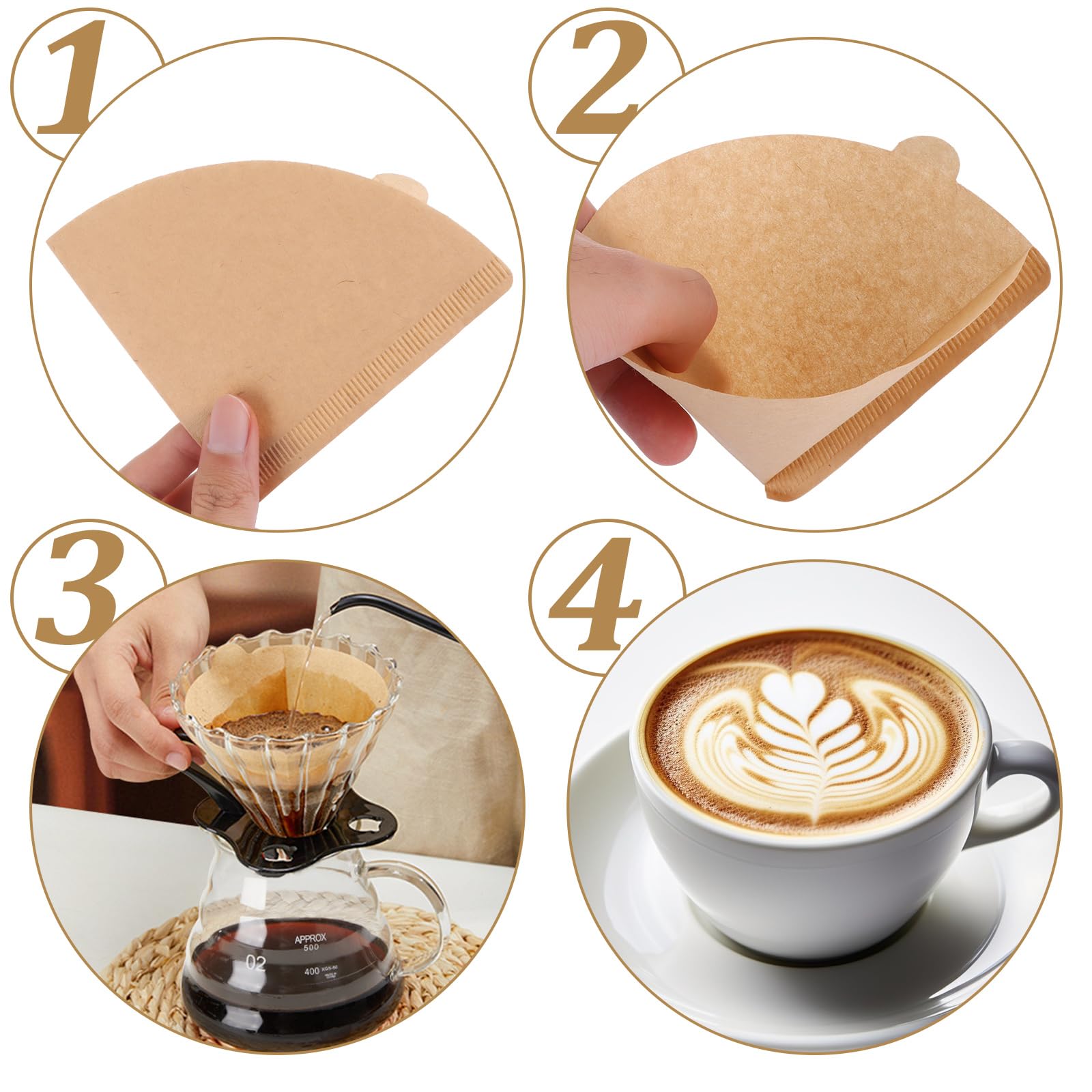 ASelected 200Pcs Coffee Filters Papers Compatible with Size 02 Unbleached Cone Paper Filters for Pour Over and Drip Coffee Maker (1-4 Cups) - Image 4