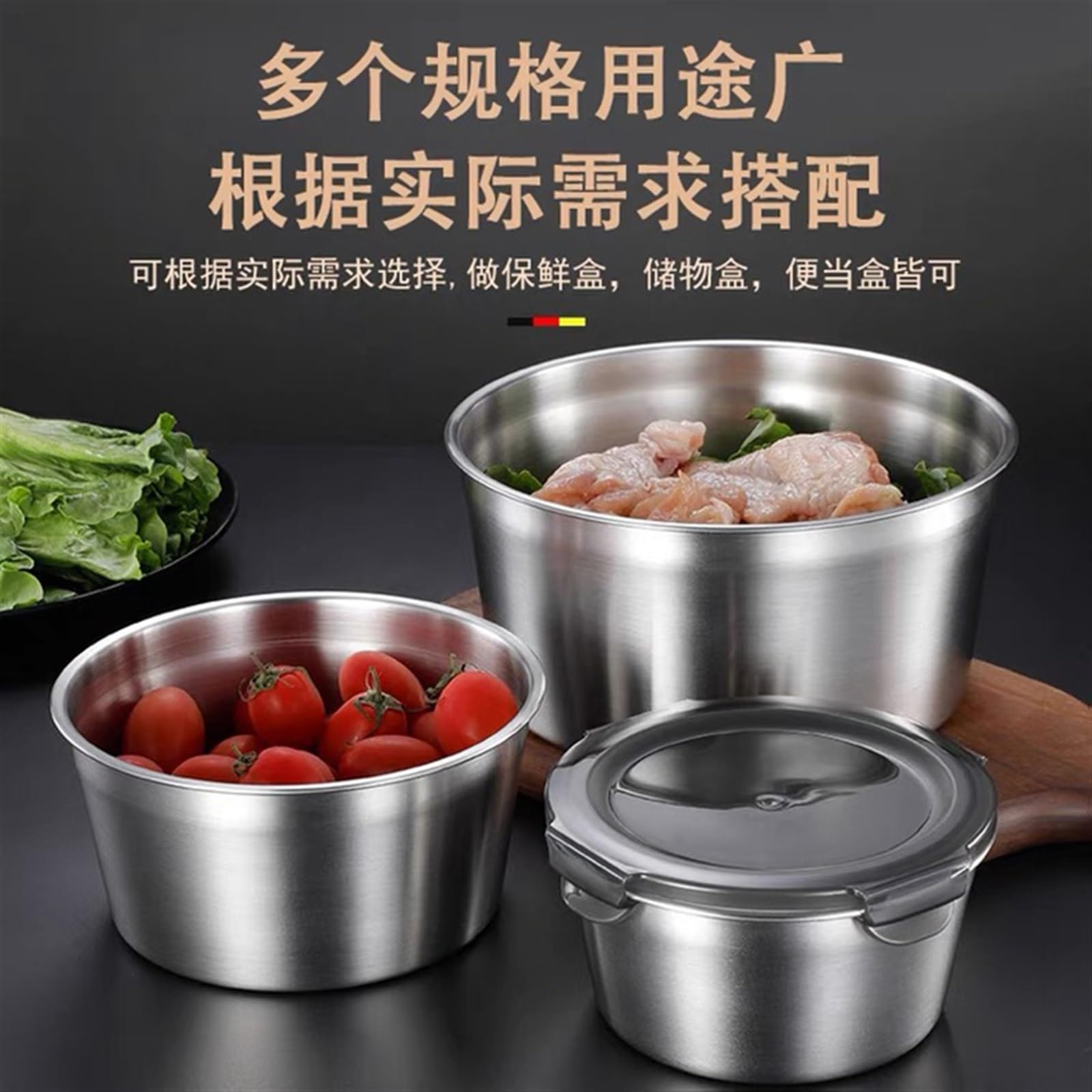 Lunch Box Ciotola Rotonda Contenitore per Alimenti in Acciaio Inossidabile 316 Scatola per Conservazione Fresca Coperchio Sigillato Contenitore per Frutta e Verdura Pranzo Pasto Prep Conservazione F