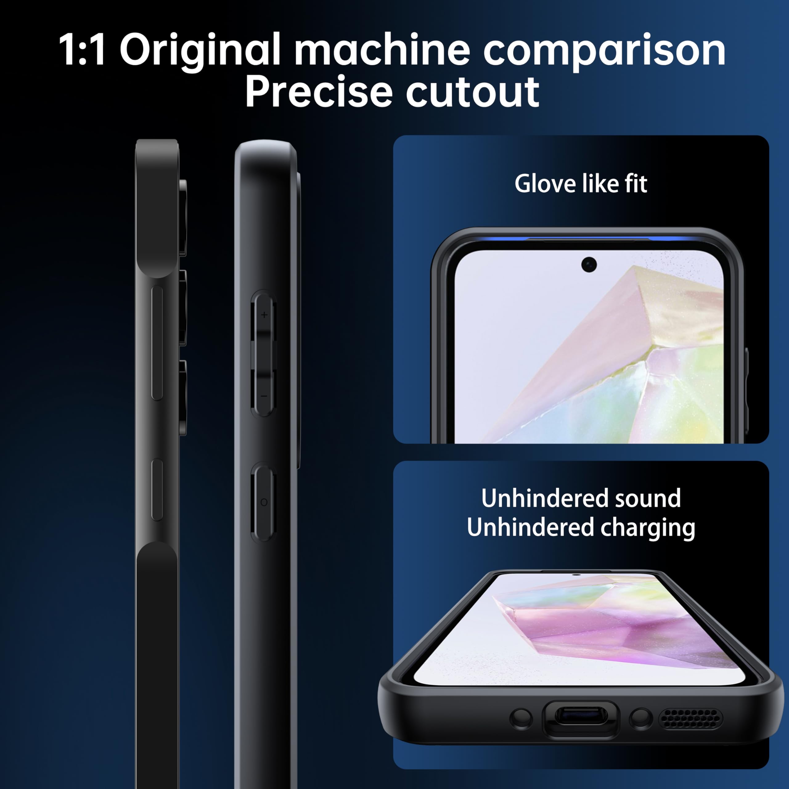 FLLAO Opaca Cover Compatibile con Samsung Galaxy A35 5G con 2 Vetro Temperato, [Della Fotocamera Protezione] Anticaduta Antiurto Anti-Graffio Anti-Impronte Hard PC Glassata Traslucida Custodia Nero