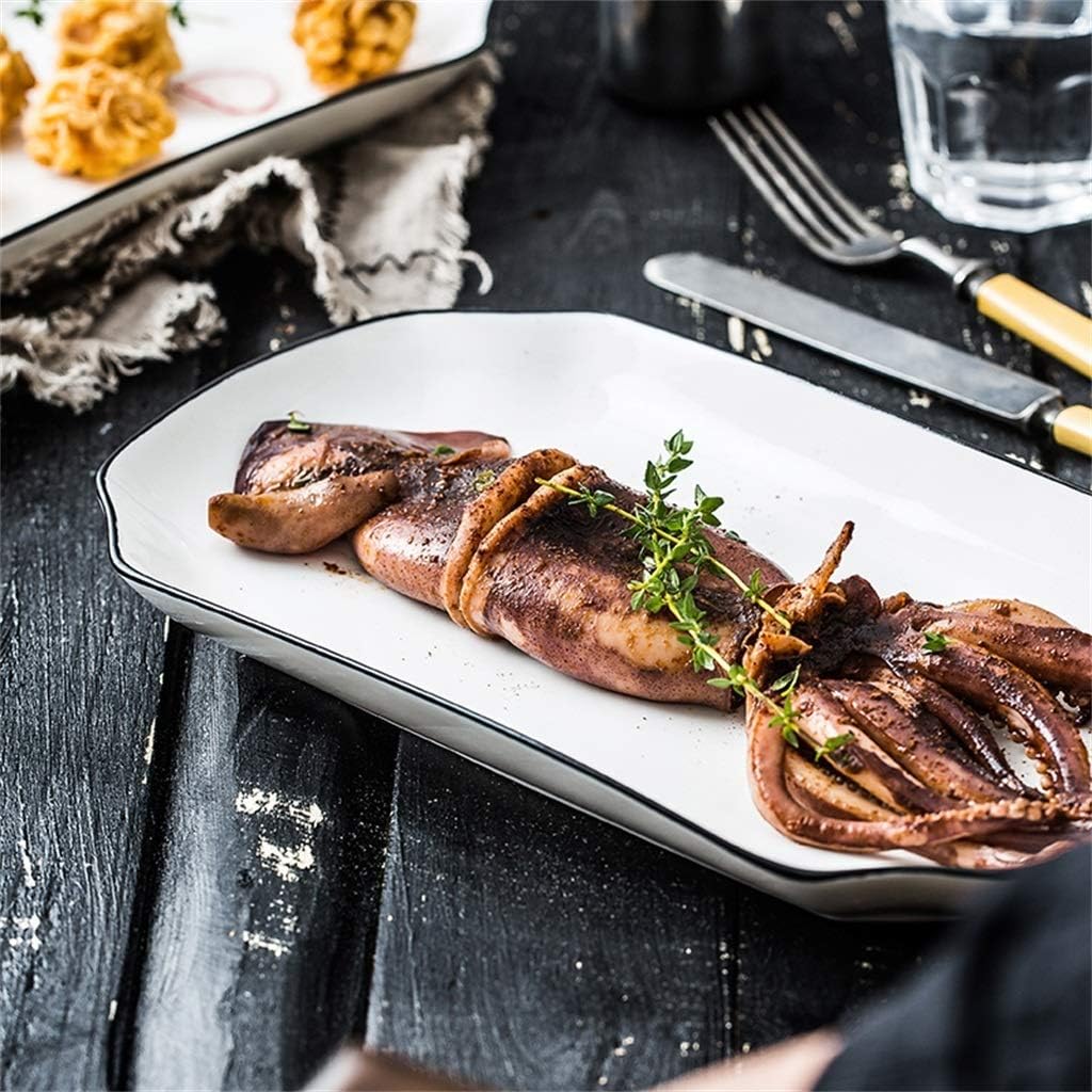 Rectangular Porcelain Fish Plate Household Simple Tableware White Multi-size Optional,White-M(27.5×15.5×3.5cm)