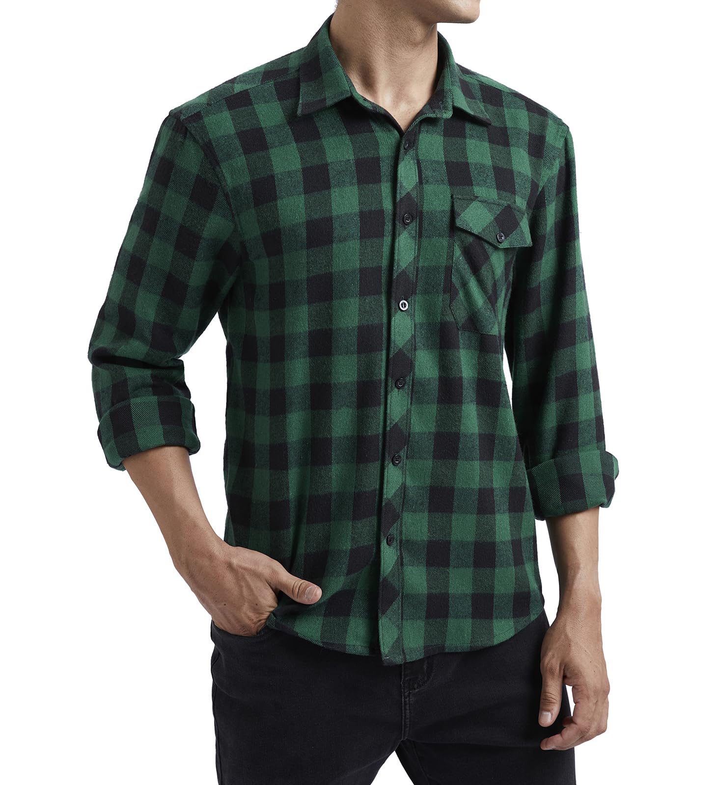 HISDERN Camisa a Cuadros de Manga Larga para Hombre Camisas de Franela a Cuadros Casuales con 2 Bolsillos Ajuste Regular con Botones