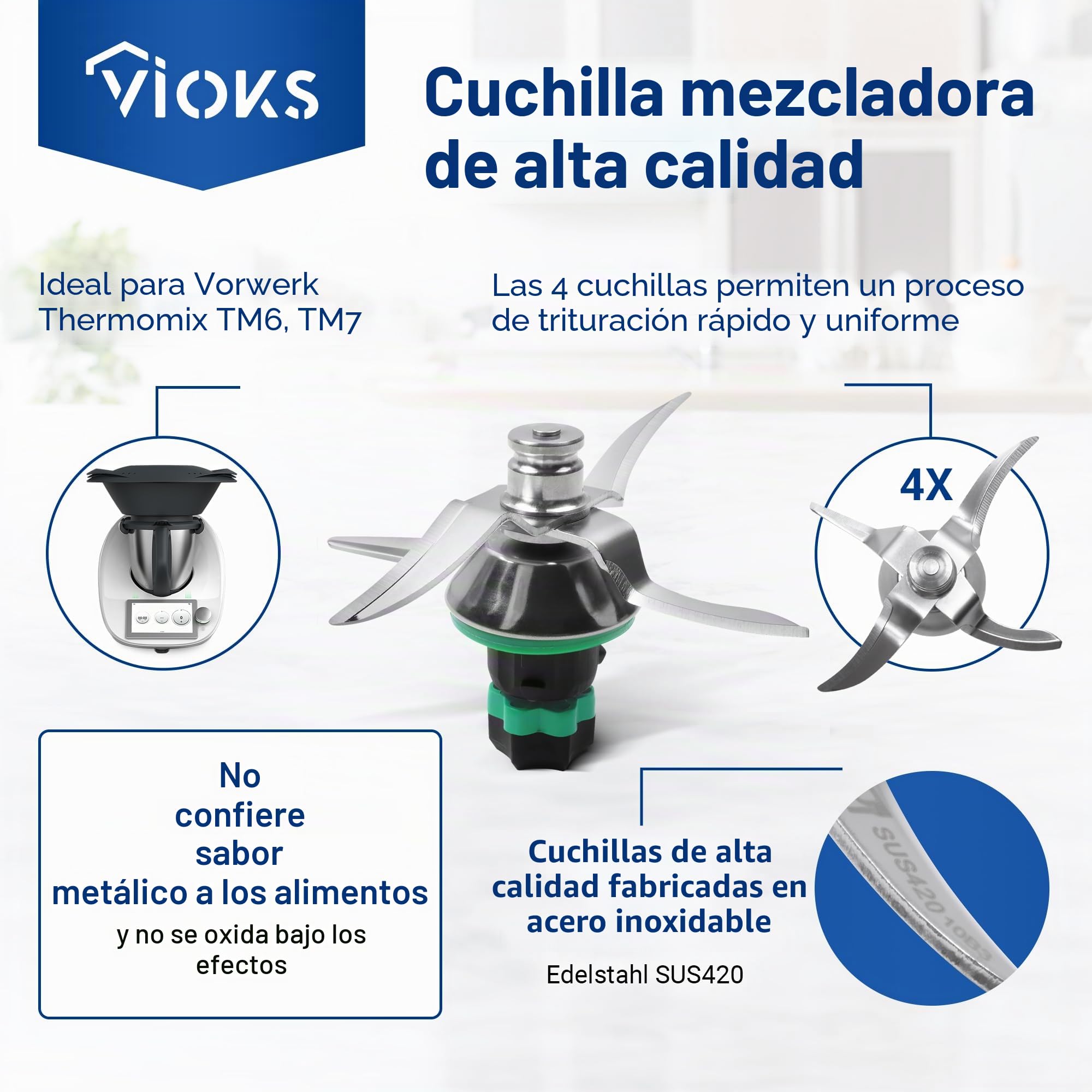 VIOKS Cuchilla de repuesto para Vоrwerk Thermоmix Cuchilla TM6 - Cuchilla de repuesto de acero inoxidable SUS420 Accesorio para robot de cocina TM6