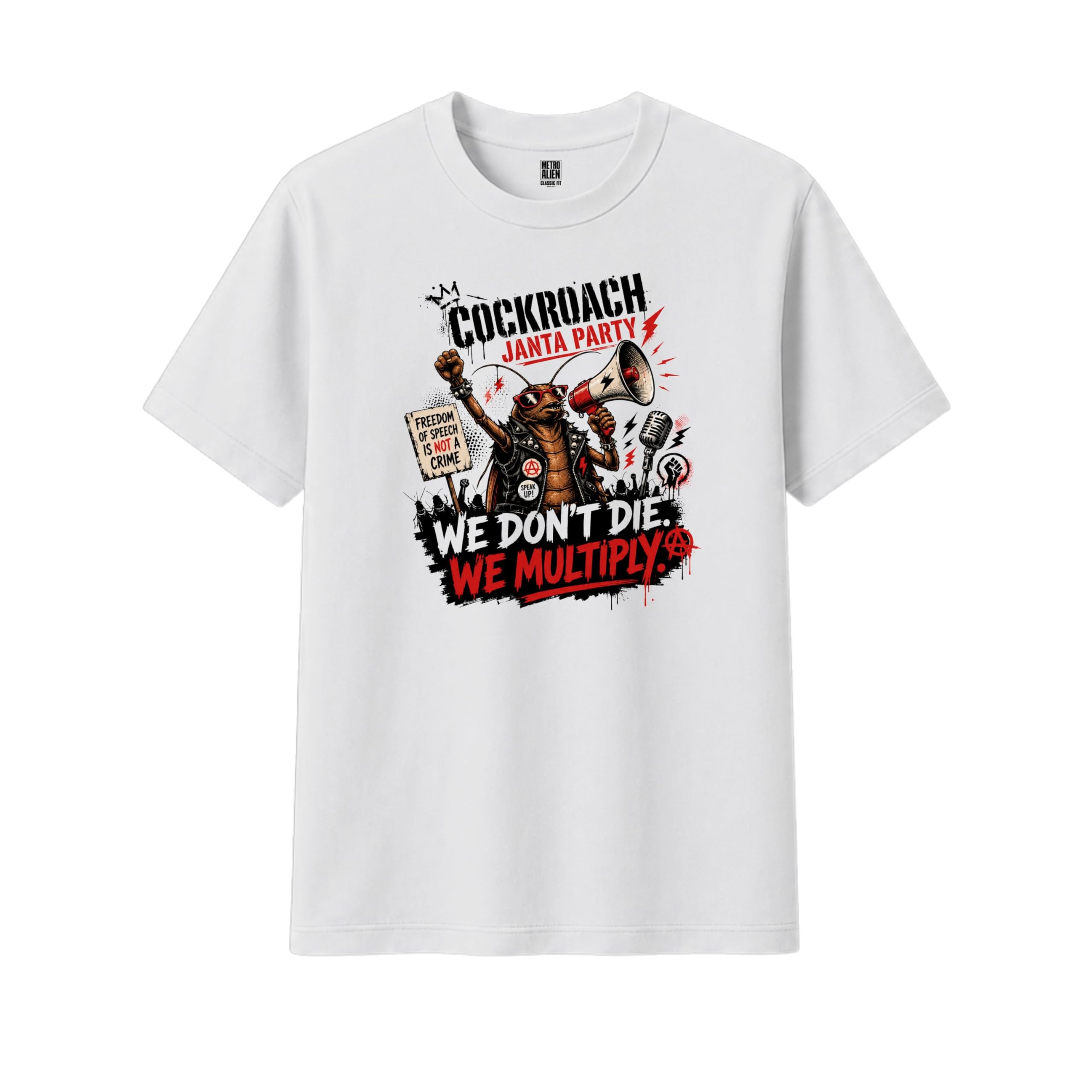 metro alien Cockroach Janta Party Graphic Printed T-Shirt | Unisex for Men & Women | Classic Fit Graphic Print| | 100% Cotton-picture-46