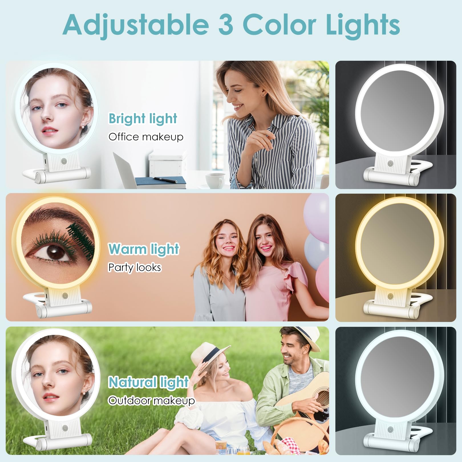 Beleuchteter Make-up Spiegel 22,9 Cm – Wiederaufladbar, 10x Vergrößerung, 3 Lichtfarben
