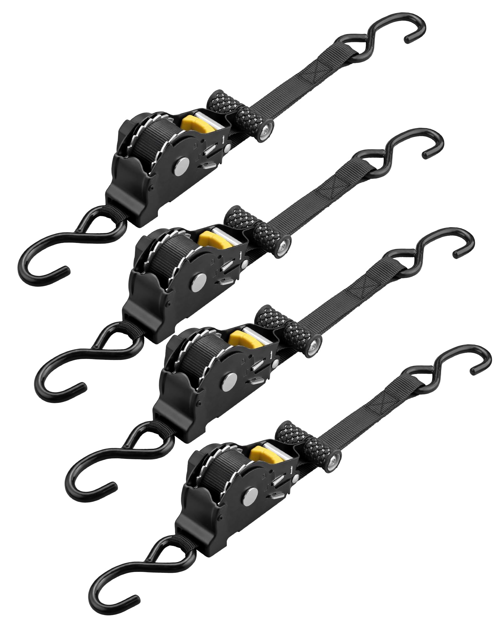 eSynic 4pz Cinghia a Crichetto Avvolgitore Automatico 3mx25mm LC 340daN/680daN, 4x Cinghie di Ancoraggio Retrattile con Maniglie Traino Auto Carrello, Fasce di Carico Trasporto, Norma EN 12195-2