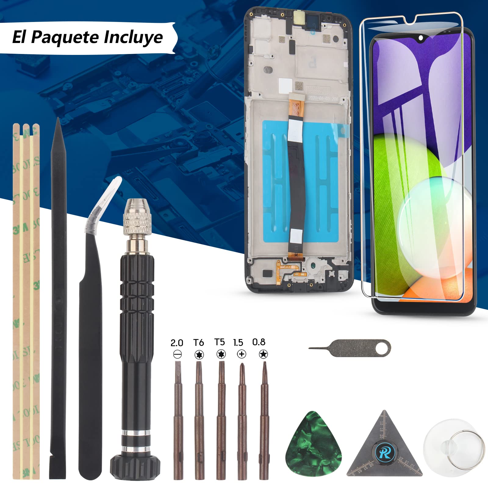 RongZy para Samsung Galaxy A22 5G A226 A226B LCD+Pantalla Táctil Digitalizador Asamblea Reemplazo +Reparación Herramientas(Versión 5G，Negro con Marco)