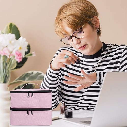 Miniatura 6 de Organizador de esmalte de uñas y funda para lámpara de uñas, bolsa de almacenamiento de esmalte de uñas de 2 capas con capacidad para 30 botellas