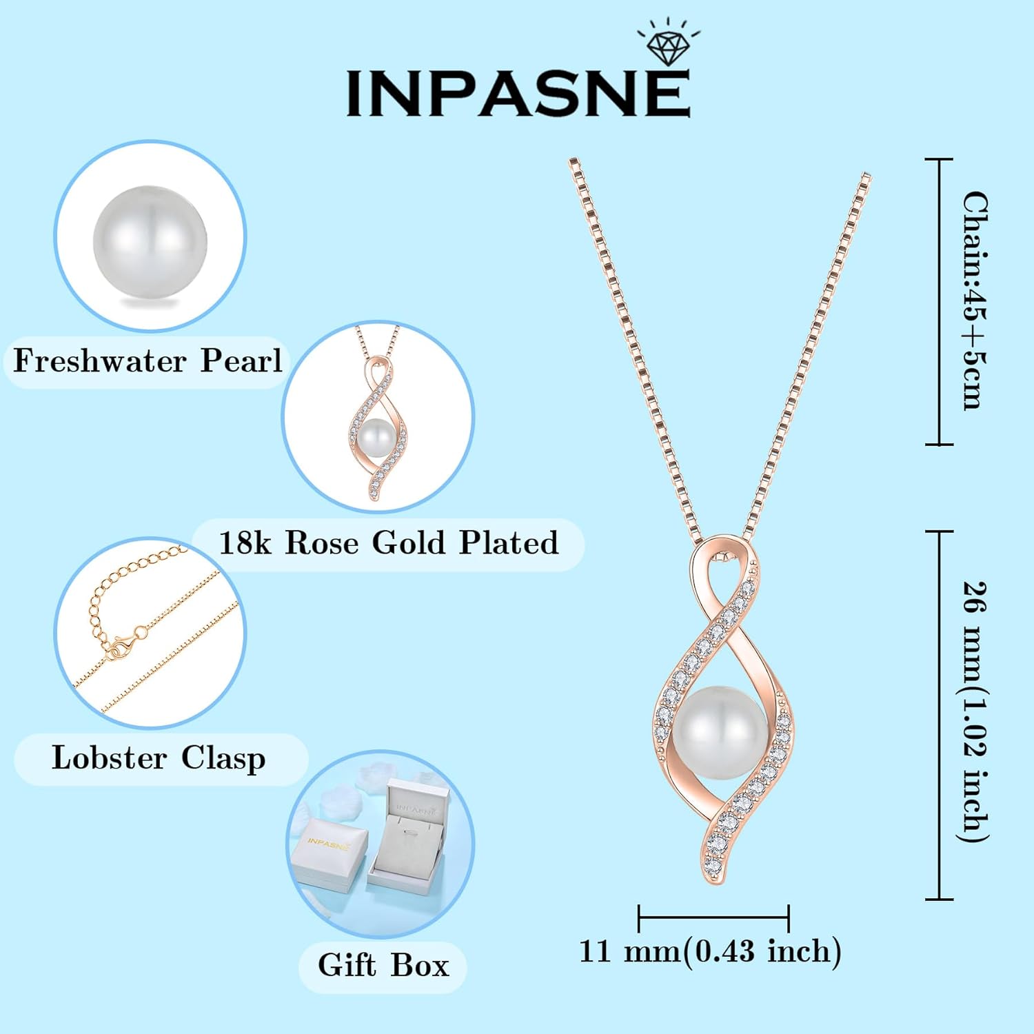 Freshwater Pearl Necklace for Women 925 Sterling Silver Infinity Pendant Necklace Pearl Jewelry Gifts for Her - Image 6