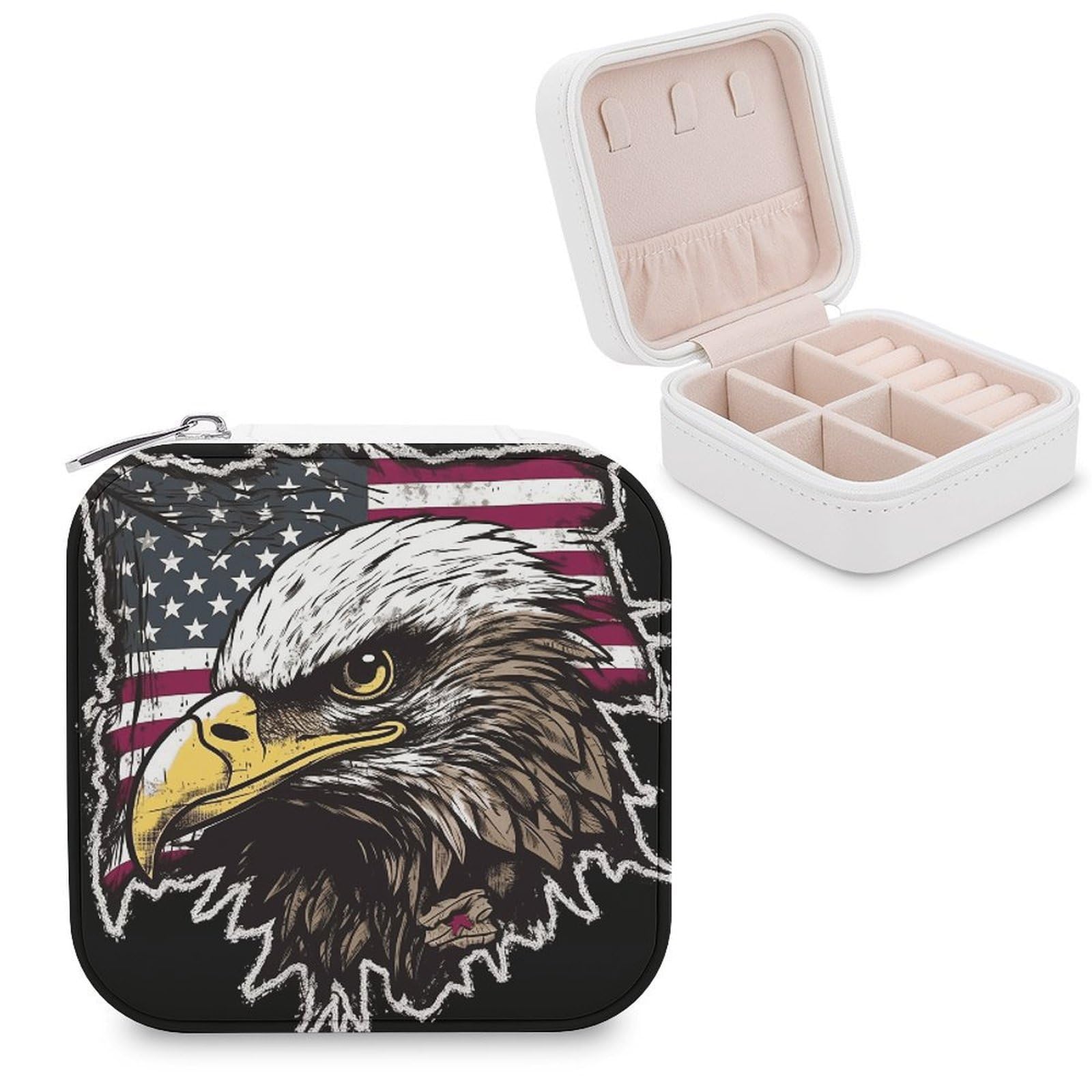 VstaDank US Army Cool American Flag Eagle Jewelry Box for Women Custom Travel Jewelry Case Personalized Travel Jewelry Boxes Small Portable Jewelry Organizer Box for Rings Necklaces Bracelets Earring