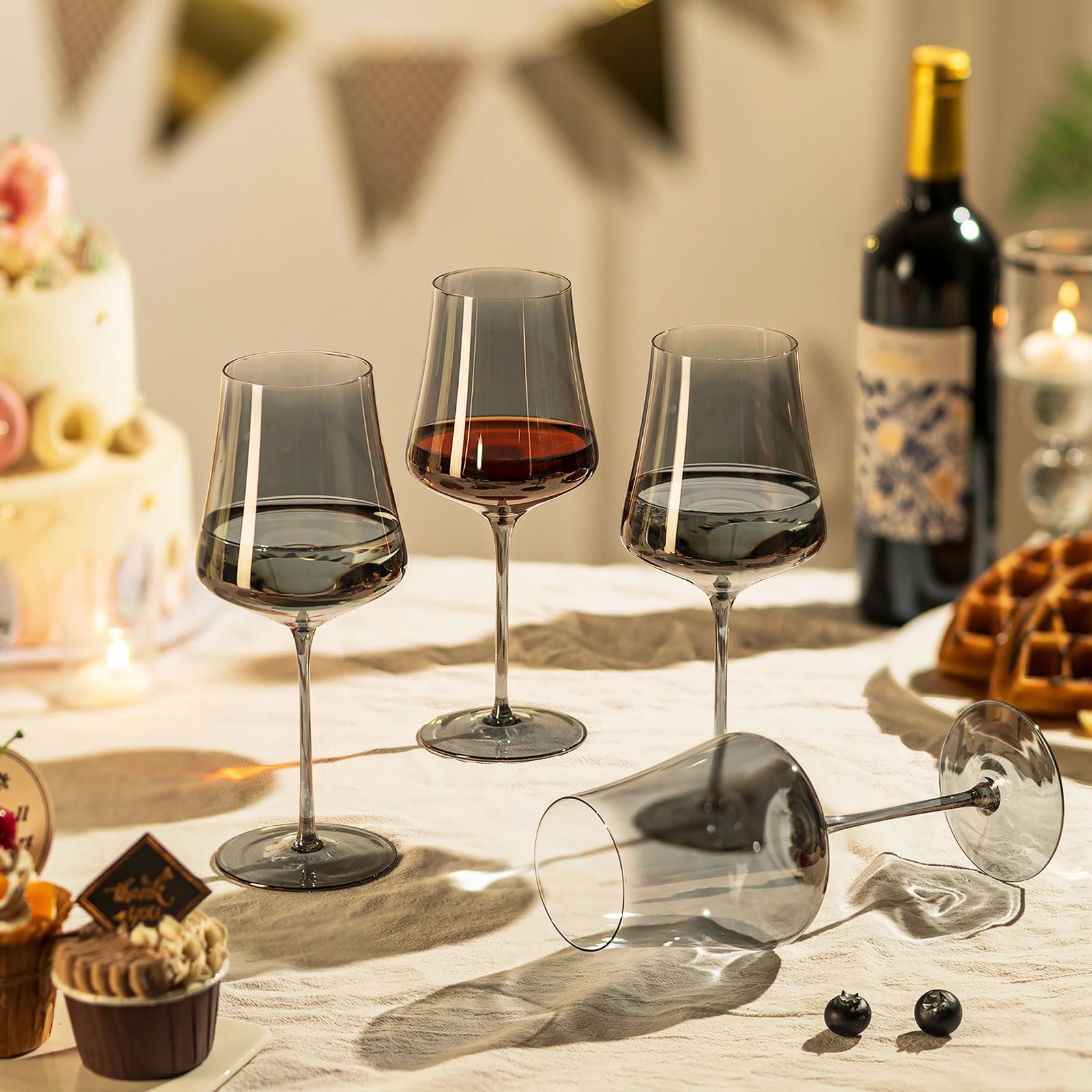Gaues Verres à Vin, Lot de 6, 450 ml, Cristal Soufflé Bouche | Sans plomb, Avec long pied, Pour vin rouge et vin blanc, Idéal pour les fêtes, Pour restaurants