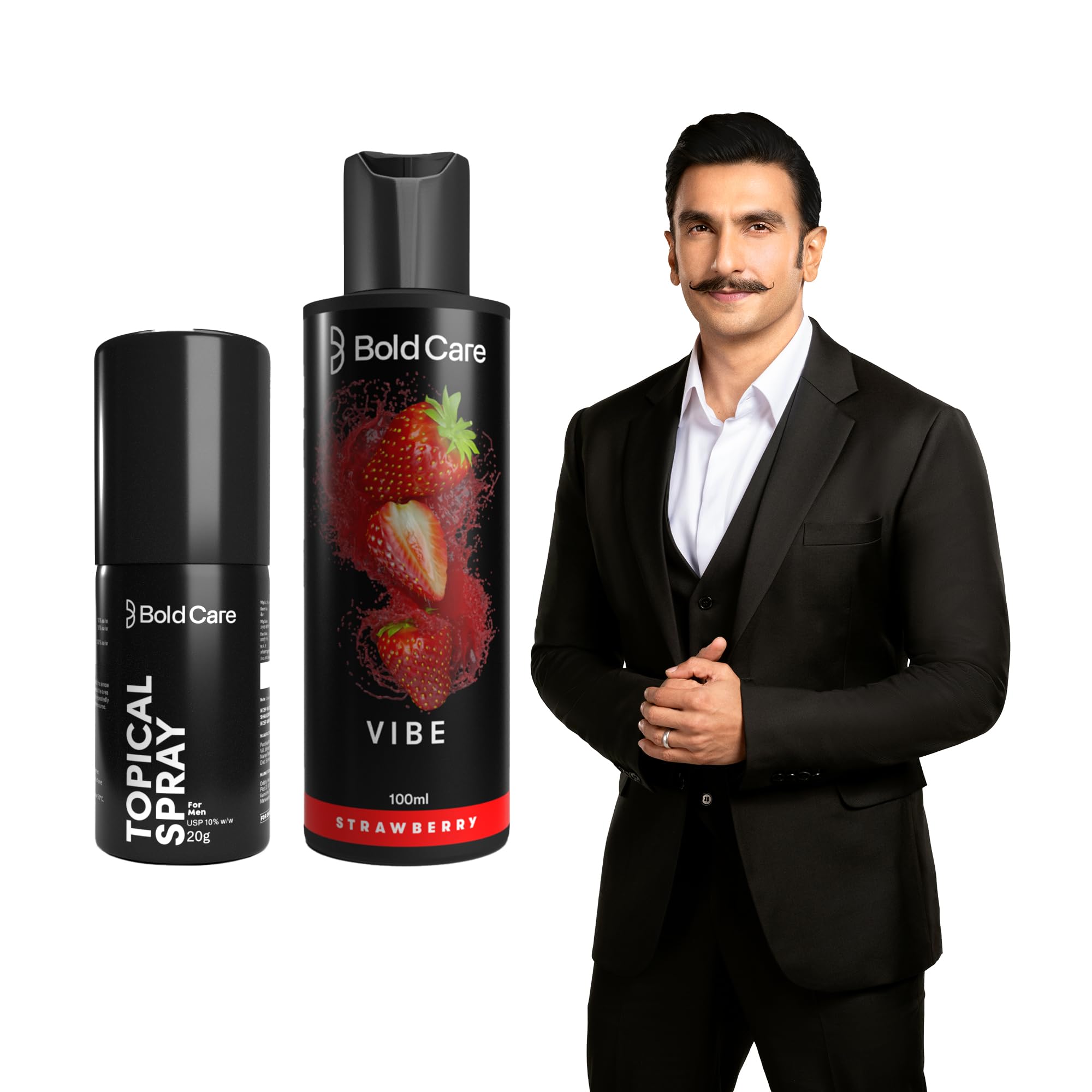 Bold Care EXTEND™ Non-Transferable Spray for Men (Pack of 1) + Bold Care Vibe - Natural Personal Lubricant for Men and Women - Premium Strawberry Flavour, Water Based Lube - No Side Effects - 100 ml