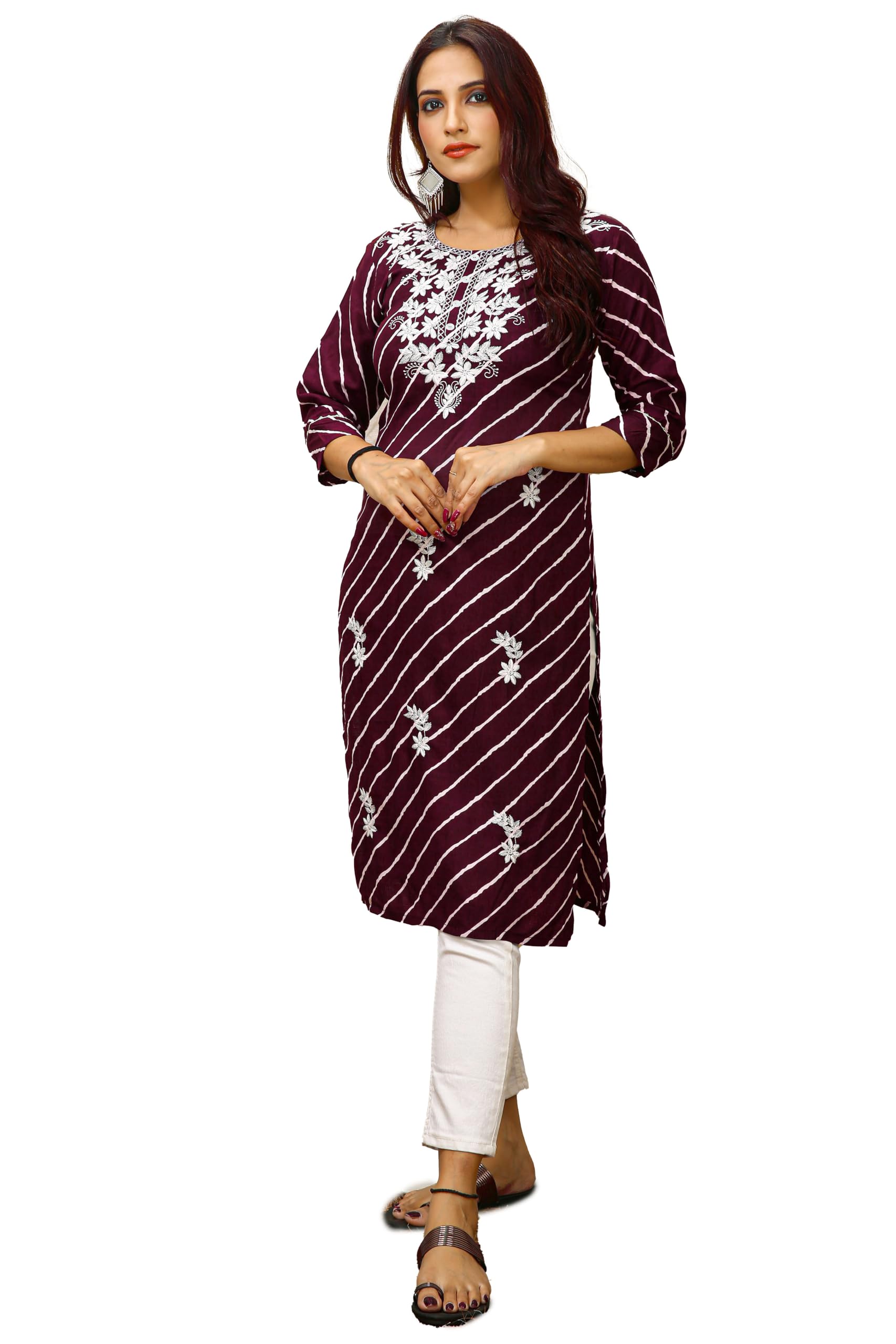 Haut Kurta brodé Chikankari en coton haut de gamme avec finitions Hakoba