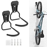 Housolution Bike Wall Mount with Fixed Hook&comma; &lbrack;2 Pack&rsqb; Heavy Duty Bike Storage Rack&comma; Bike Rack Vertical Stand for Garage - Easily Hang&sol;Detach - with Screws Iron Bike Hanger Brackets