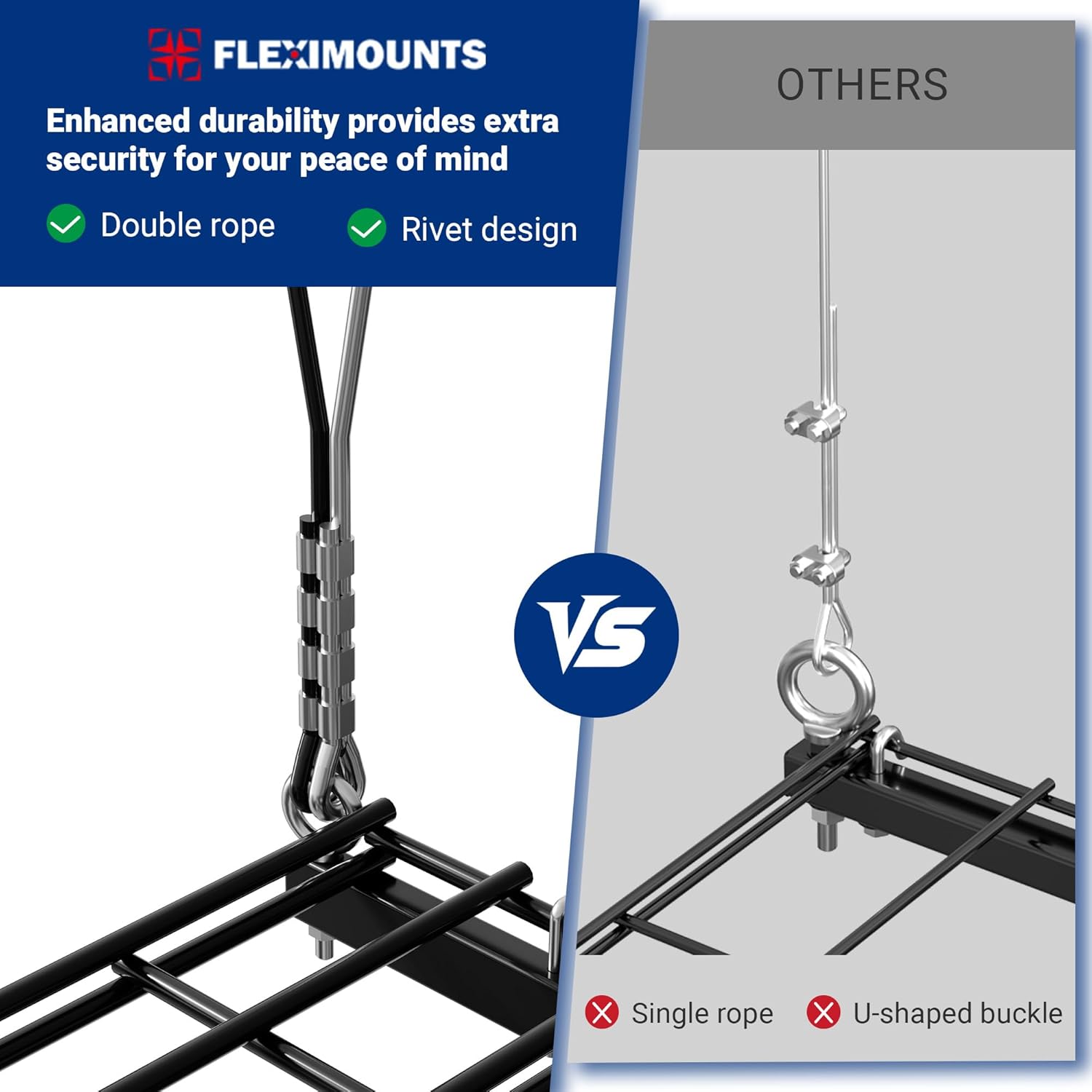 FLEXIMOUNTS GL1 Overhead Garage Lifting Storage Rack, 4x4 Ft Heavy-Duty Metal Garage Ceiling Rack, Adjustable Organization System With 71''L Axle, 300lbs Weight, Black - Image 7