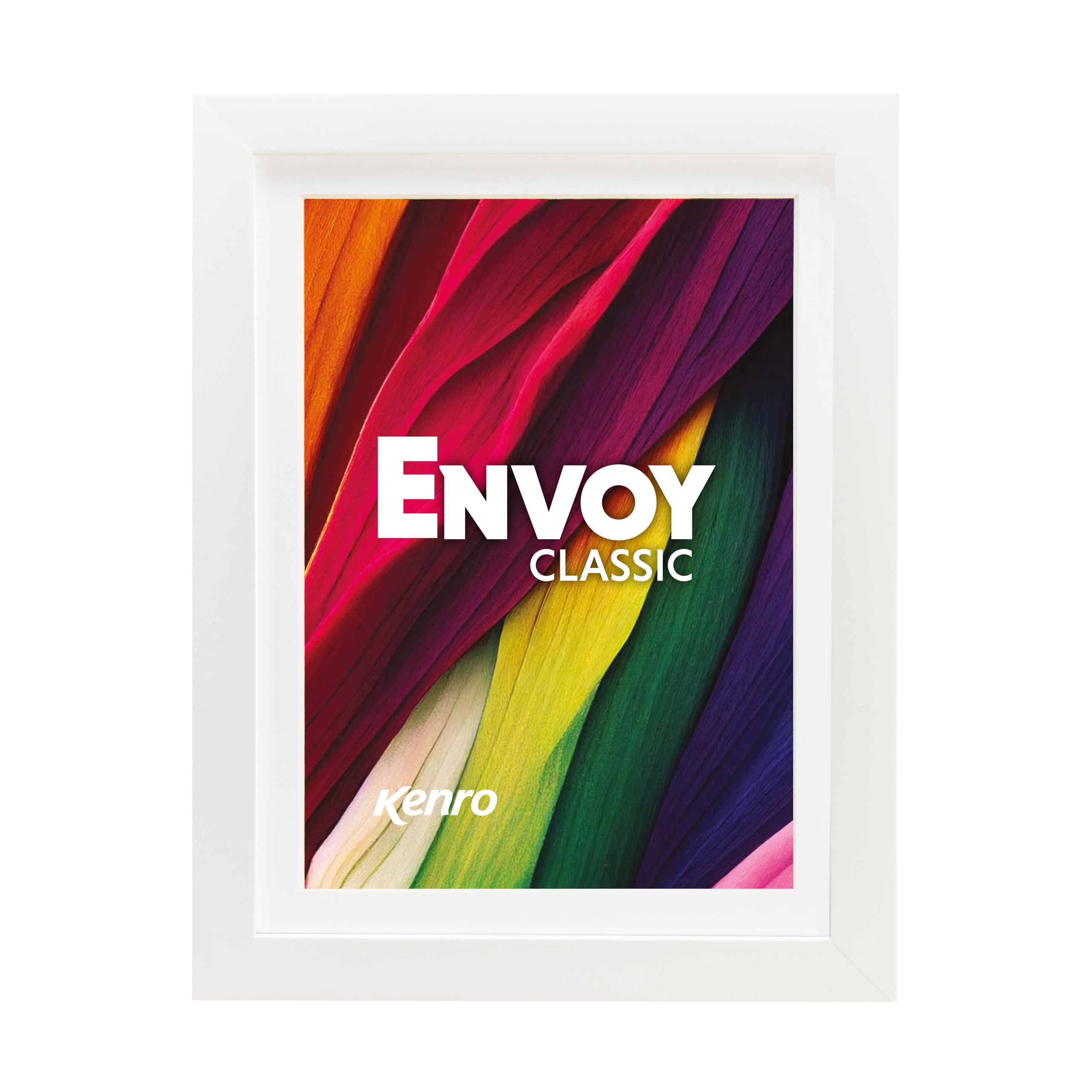 Kenro White PVC Photo Frame with White Mat for Photo 8x6 / 15x20cm (Frame Size 8x10 / 20x25cm) - EVC1520W