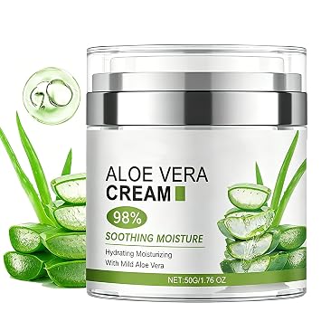 Aloe Vera Face Moisturizer with Airless Pump, 98% Aloe Vera Cream,Hydrating and Moisturizing for Dry Skin, Reducing Fine Lines, Soothing & Rapairing after Sun, 1.7 Fl. Oz