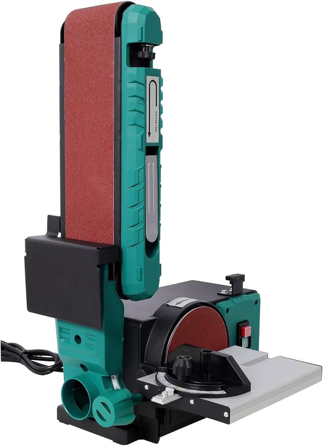 HIROHRTV Benchtop Belt Disc Sander 4x36 Belt 6 Inch Disc 0-90° Tilt 0-45° Bevel Quick-Change Wood Metalworking Green