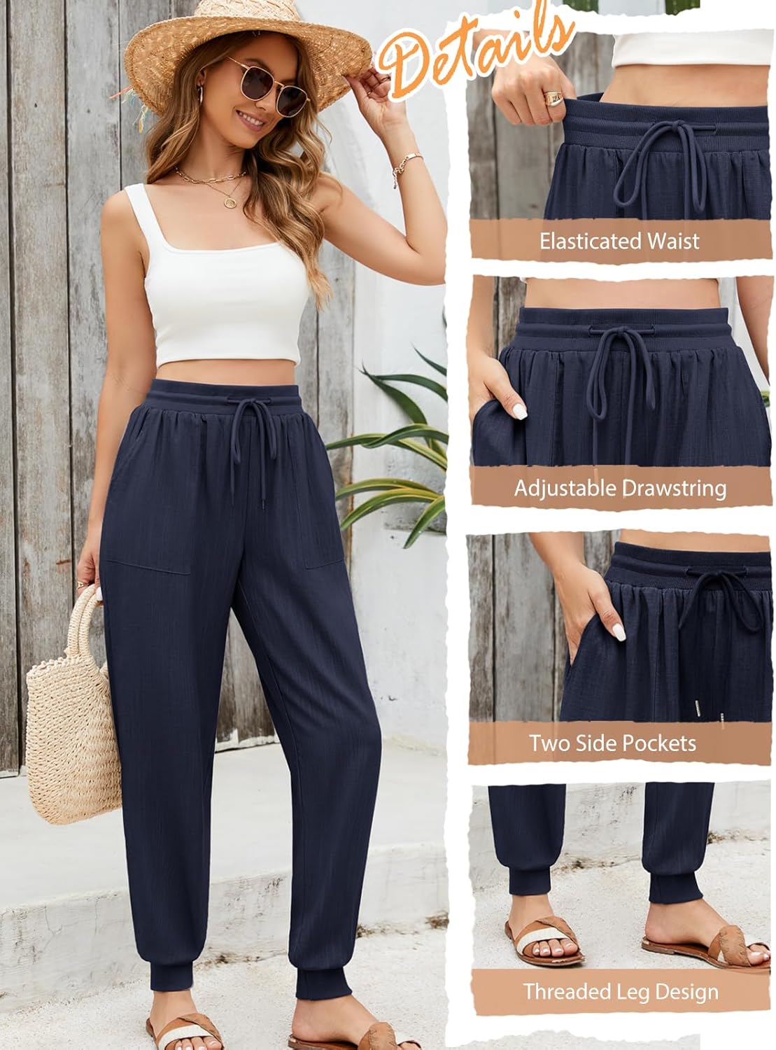 Yuson Girl Linnen damesbroek, zomer, strandbroek, casual elastische