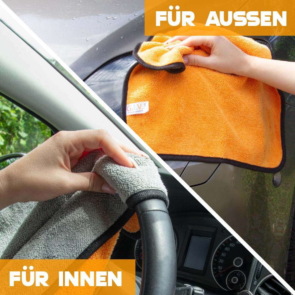 G.I.V. 12x Auto Trockentuch 500 GSM 40x40cm - Mikrofasertücher Saugstark & kratzfrei - Autopoliertuch, Autopflege, Trockentuch, Mikrofaser Reinigungstuch für Auto, Motorrad, Fenster, Glas, Haushalt