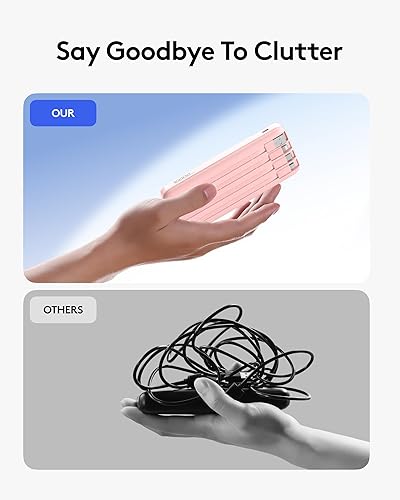 Miniatura 3 de Cargador de teléfono portátil, cargador portátil de 10000 mAh con cables integrados, paquete de batería esencial de viaje compatible con iPhone,