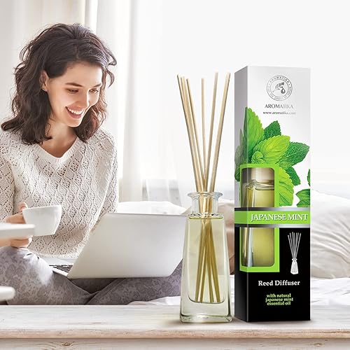 Miniatura 2 de Difusor de varillas de menta japonesa, 3.4 onzas líquidas, difusor perfumado con palos de ratán, fragancia de menta, recarga de difusor de