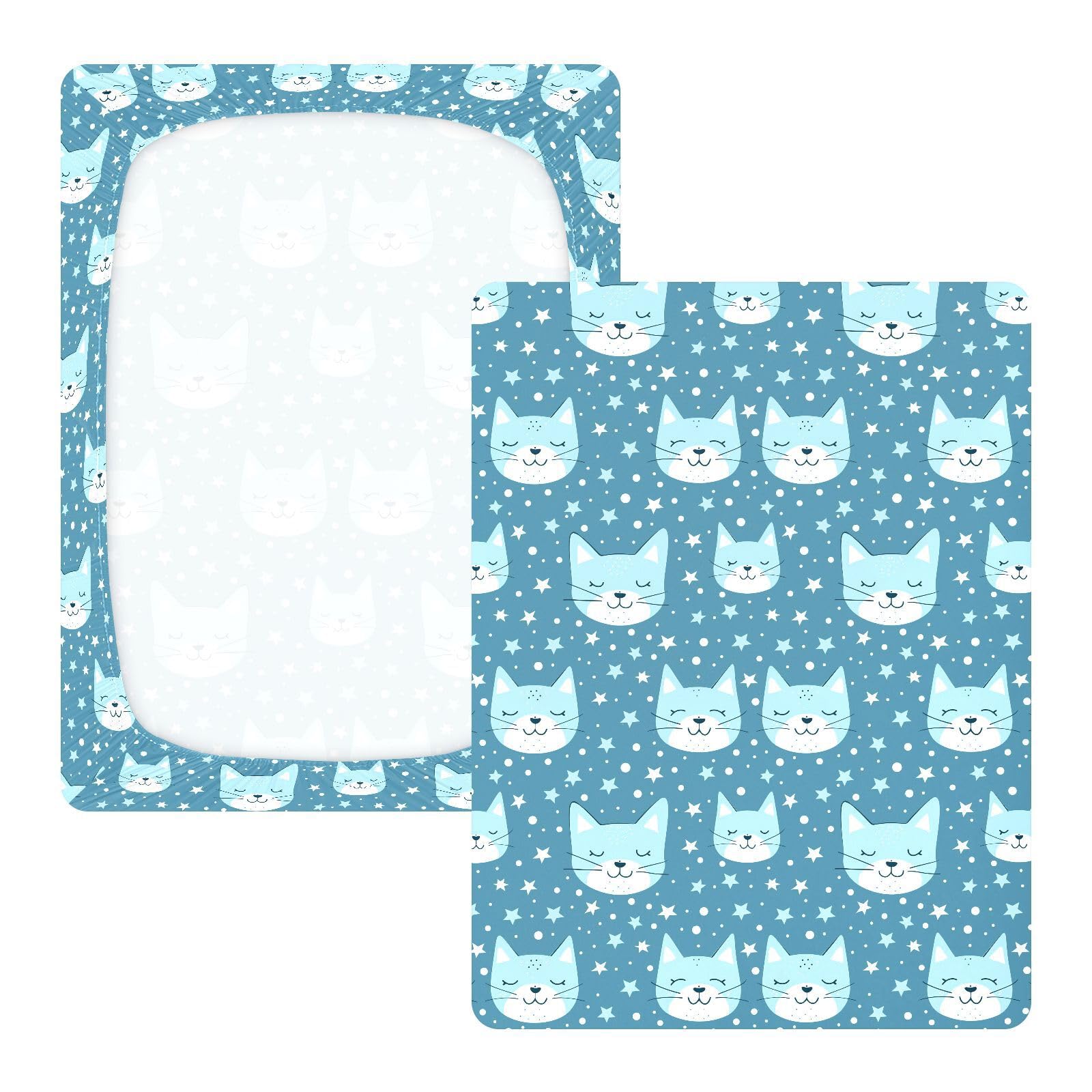 Blue Cats Stars Lenzuola per culla in cotone ultra morbido per lettino per bambini per la cameretta dei bambini, confezione da 1