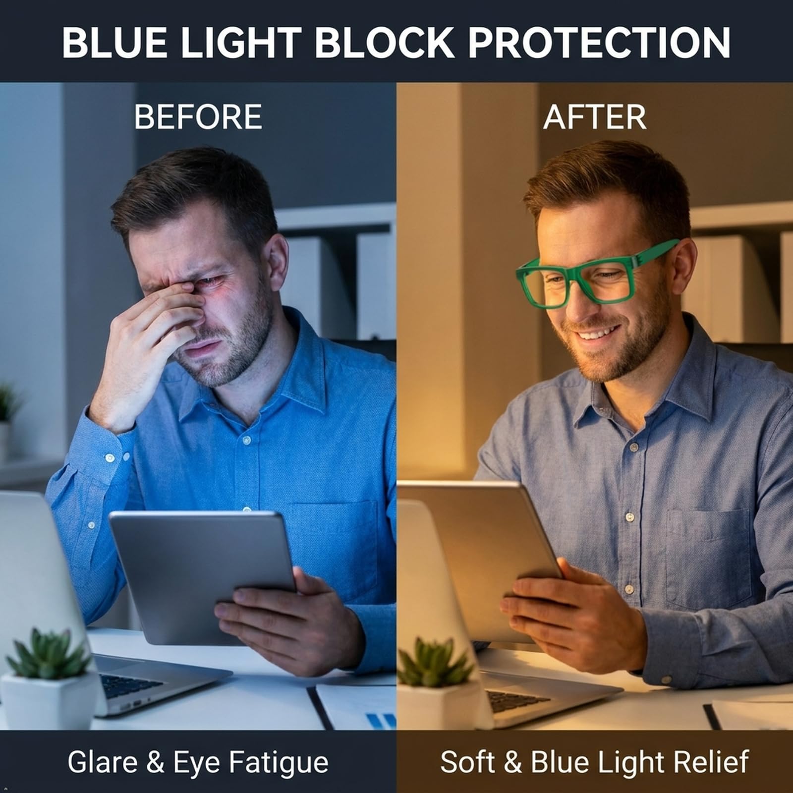 Eyekepper 6 Paia Occhiali da Lettura Oversize Anti Luce Blu per Uomo Lettori di Computer con Cerniera a Molla Senza Viti Senza Metallo