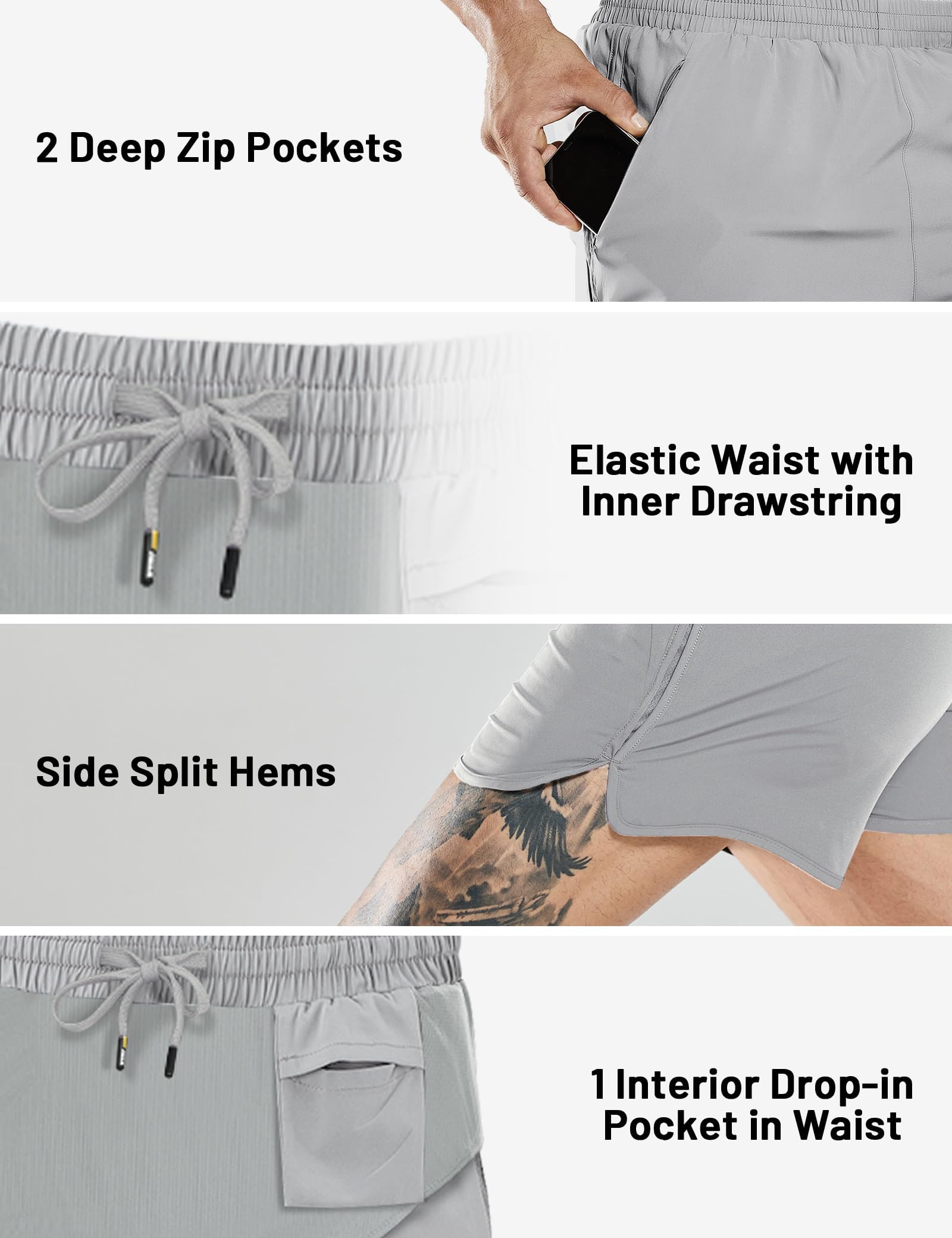 MIER Pantalones Cortos para Hombre de 3 Pulgadas, de Secado rápido, Ligeros, Resistentes al Agua, para Entrenamiento atlético, con Forro