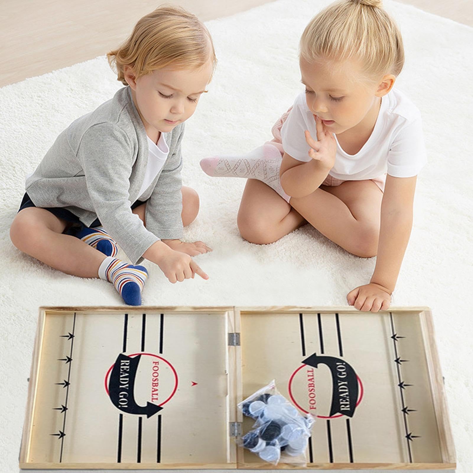 Teksome Jeu de Société de Hockey en Bois Pliable et Portable, Jeu de Rondelle Rapide