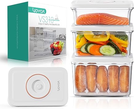 VOYOR 3-Pack Vacuum Containers for Food Storage S/M/L No Machine Included, ABS, Reusable, Rectangular, Airtight, Refrigerator Organization VS310