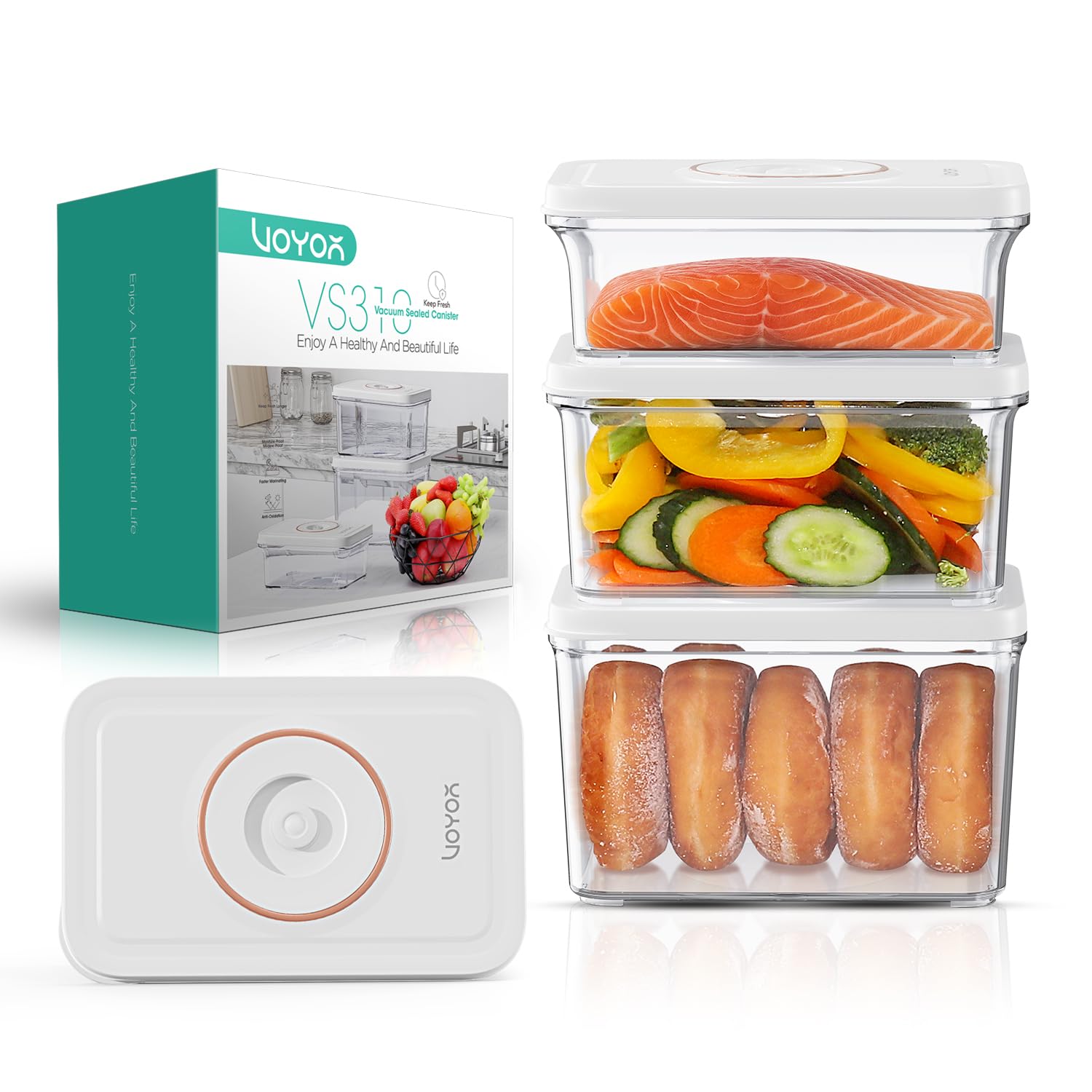 Macchina Sottovuoto Portatile VOYOR Con 3 Contenitori | Ricaricabile Senza Fili | Per Conservazione Alimenti