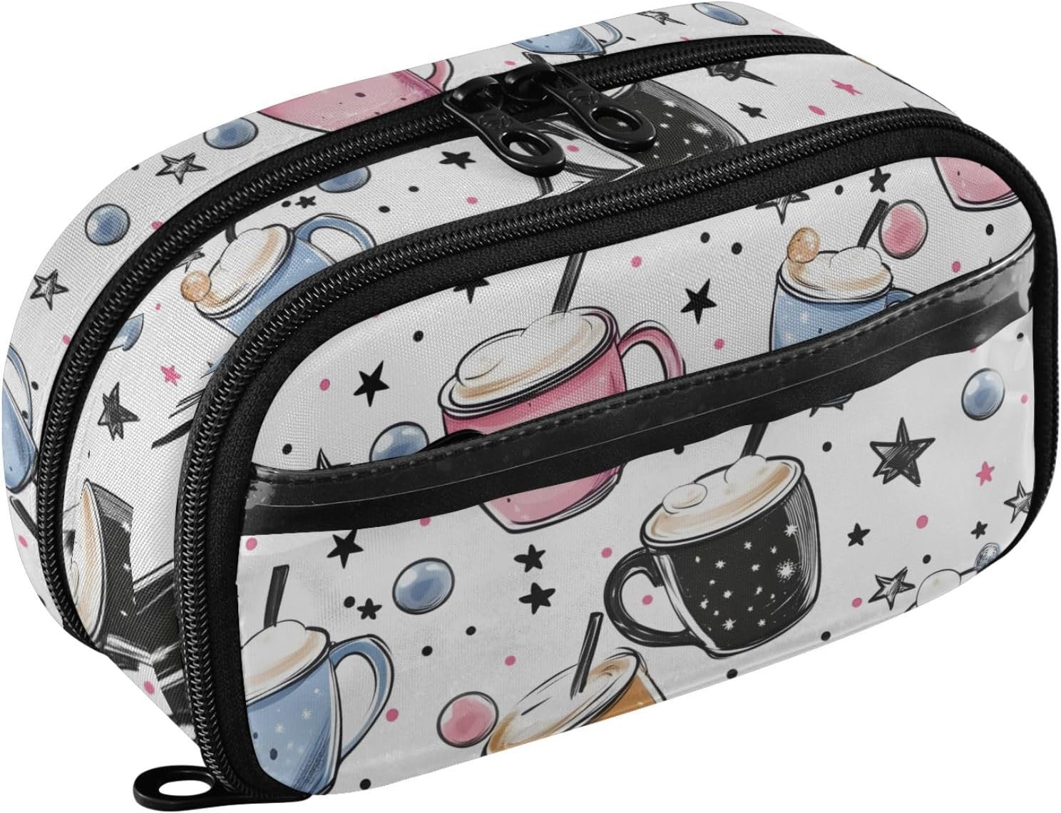 ALAZA Pearl Milk Tea Pattern Large Capacity Pencil Case, Aesthetic Stationery Organizer Bag with Clear PVC Window, High Capacity Pen Pouch with Dividers for School Office Travel