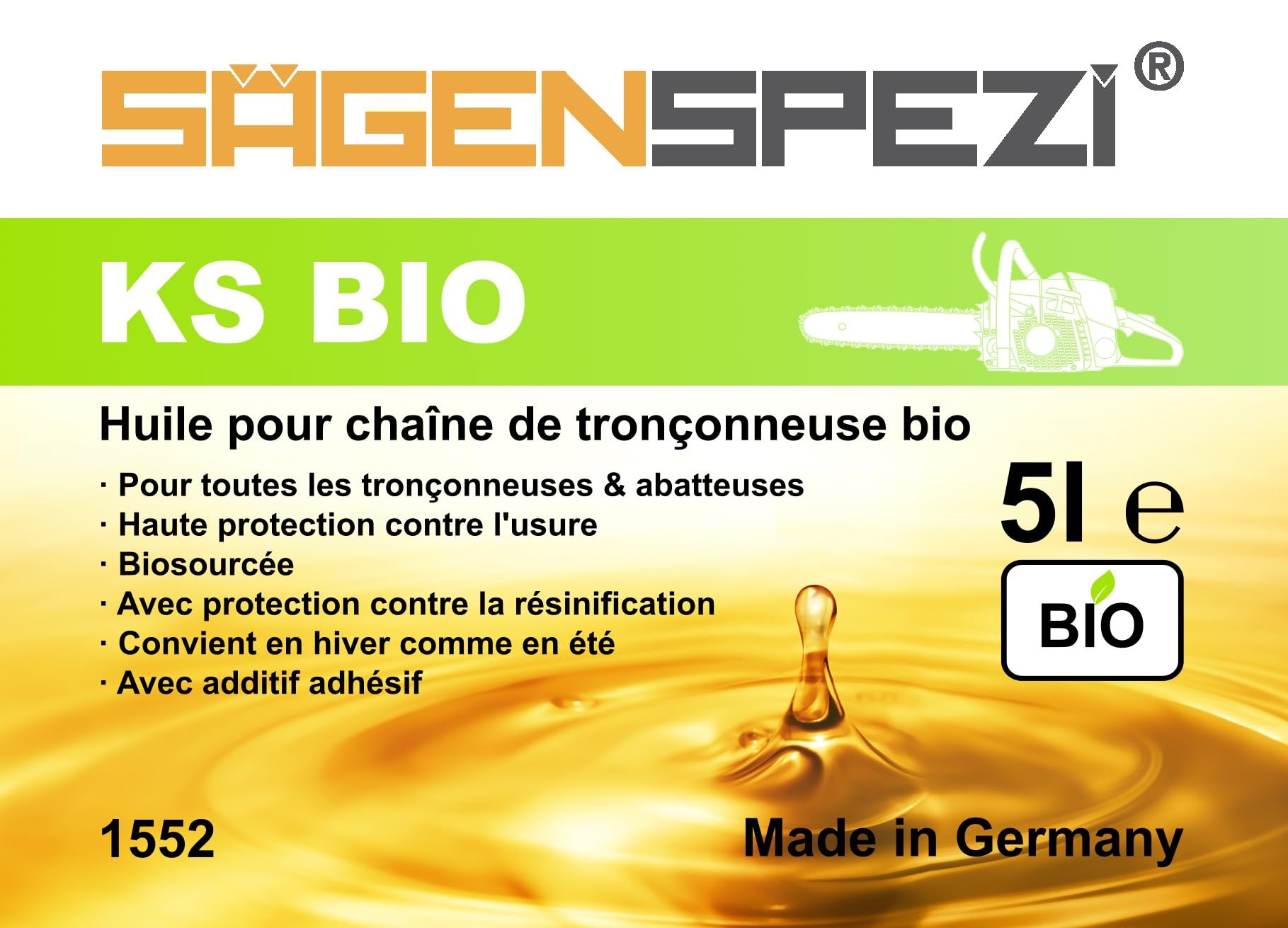 30 Liter BIO Sägenspezi Säge-Kettenöl Haftöl Bioöl für Motorsägen 6x 5 Liter (insgesamt 30L)