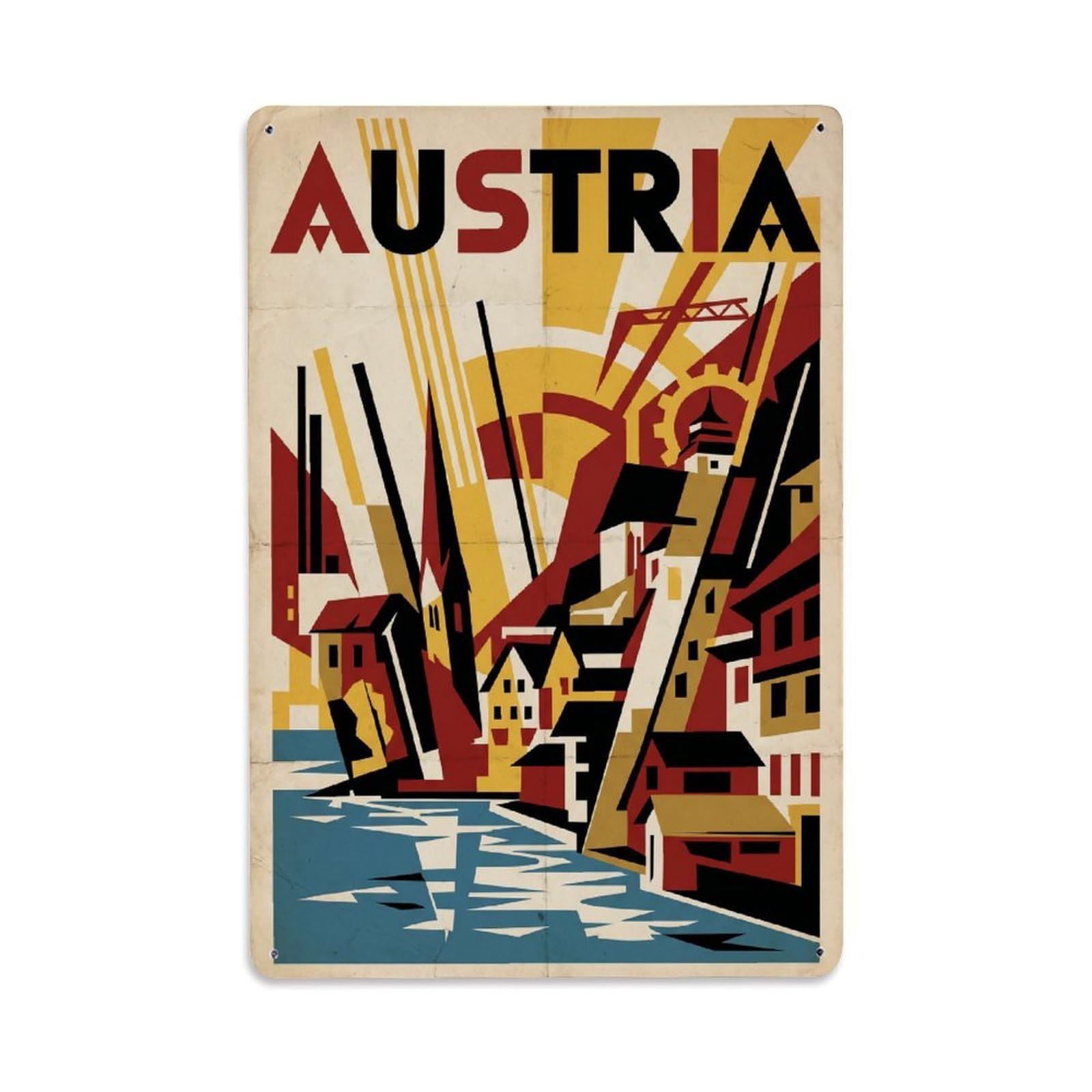 Gead 8X12inch Style Vintage Travel Austria Lakeside Buildings Metal Tin Sign