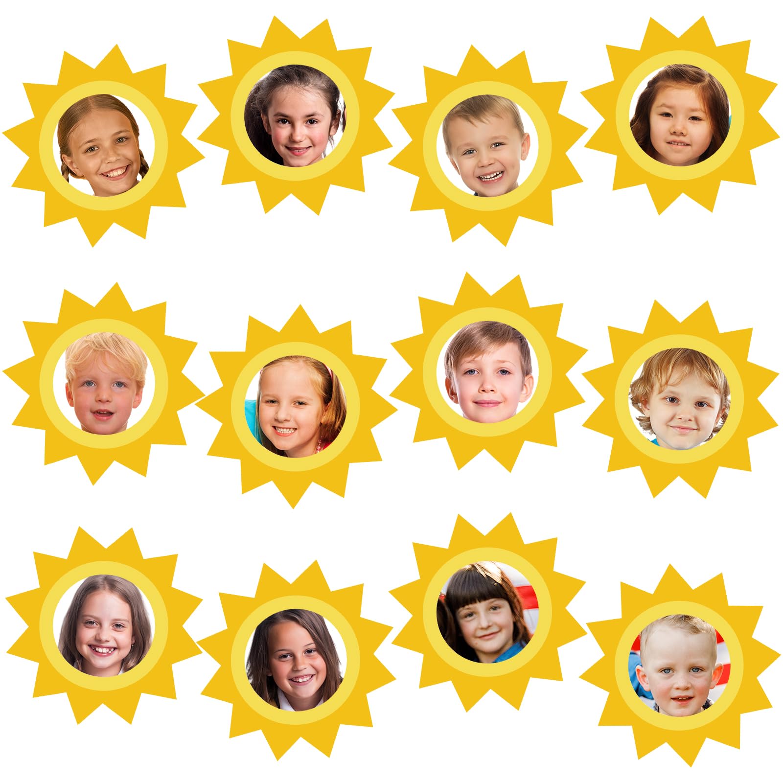 VioraWhite 50 Pcs Summer Bulletin Board Decoration Sun Paper Cutouts Sunshine Mask with 100 Pcs Glue Points for DIY Craft Summer Classroom Decor Party