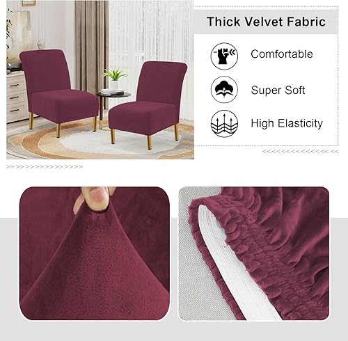 Miniatura 10 de Fundas de terciopelo para sillas de terciopelo grueso de lujo sin brazos, protector de muebles extraíble para sala de estar, comedor, hotel, color