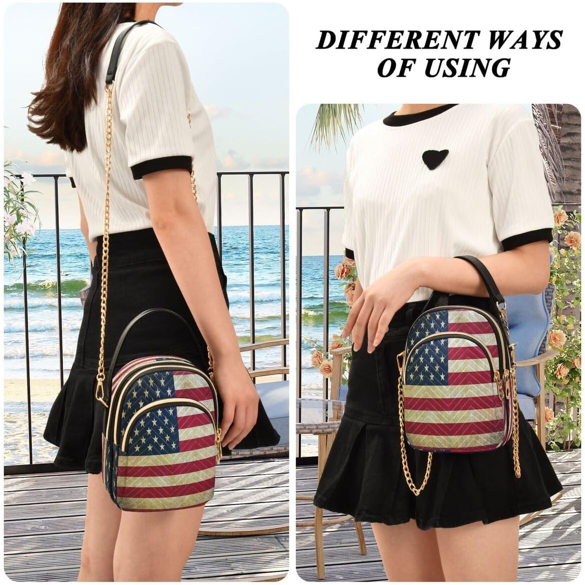 ALAZA American Flag Old Star Striped Crossbody Bag Small Shoulder Handbags Leather Purse for Women - Image 7