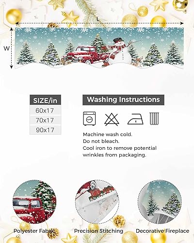 Miniatura 5 de Daleng Bufanda de repisa de camión de Navidad con muñeco de nieve para chimenea, 60 x 17 pulgadas, árbol de Navidad, copos de nieve, ciervos, verde